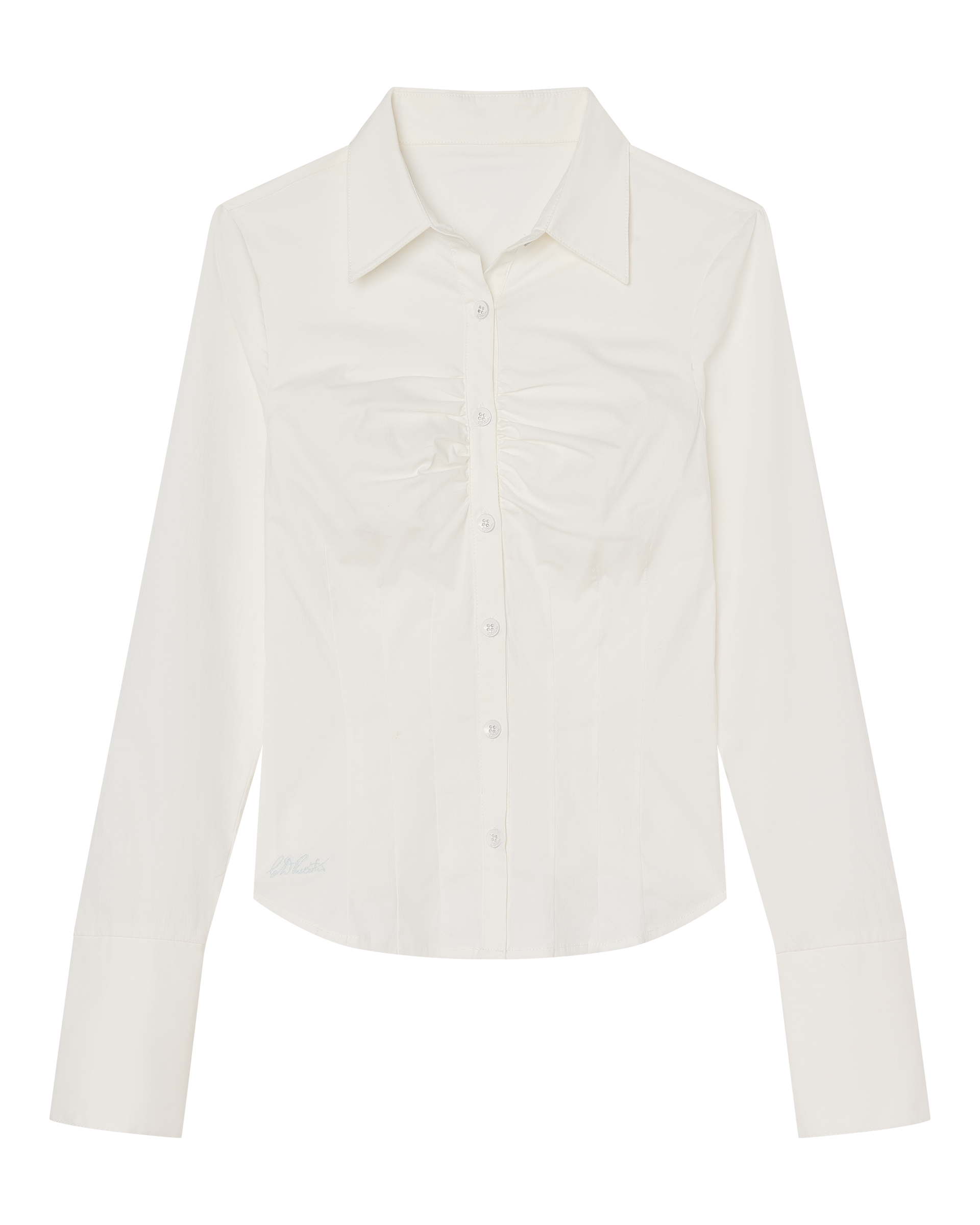 The CDP ZOE Long Sleeve Cotton Button Up Shirt in white, featuring a tailored fit and pointed collar, is displayed flat on a white background.