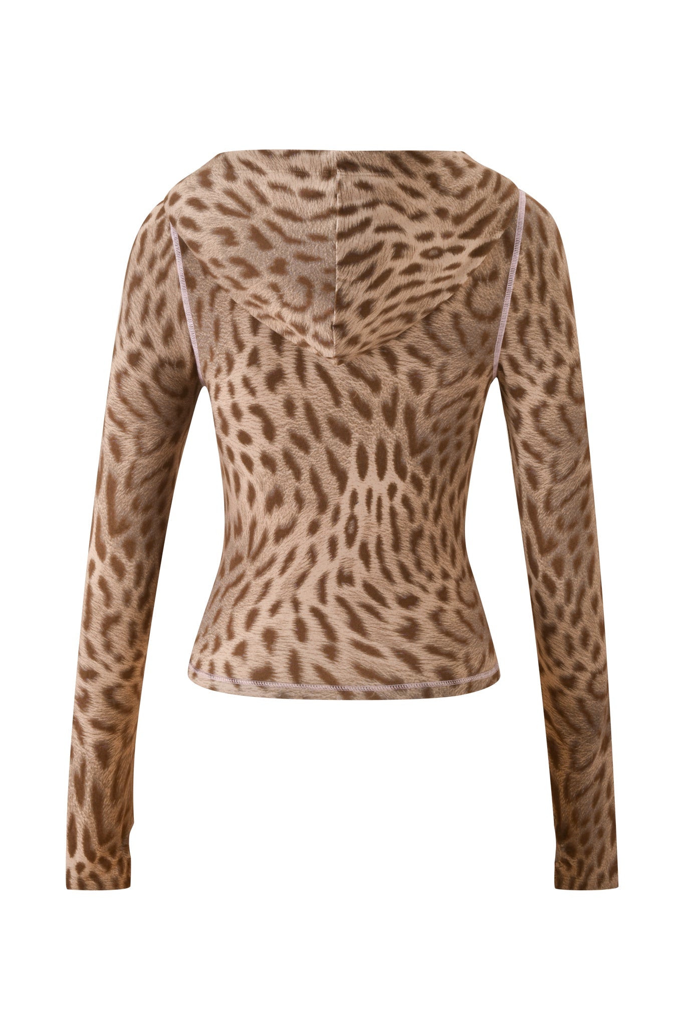 Back view of the I.AM.GIA BLARE HOODIE - BLAZE CHEETAH, showcasing its brown and beige cheetah print on soft bamboo viscose, set against a white background.