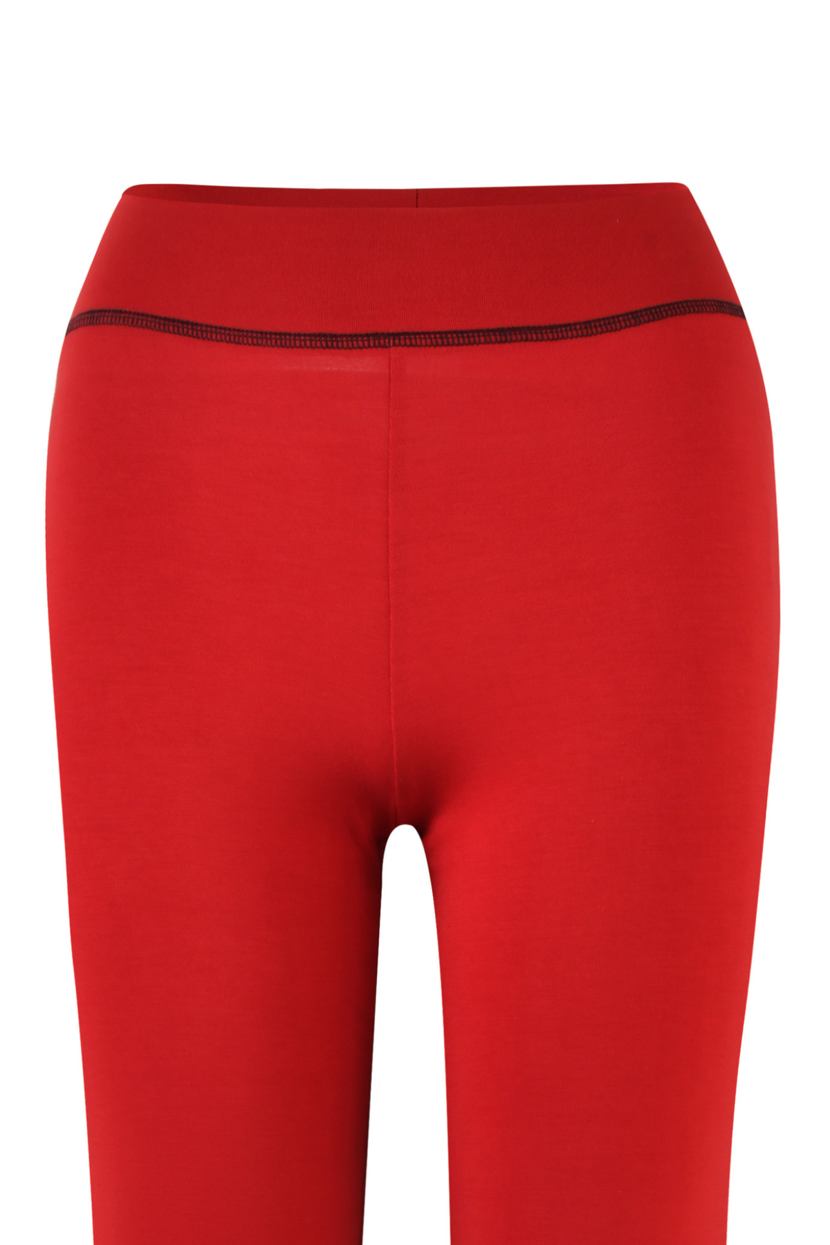 BLARE TRACKPANT - RED by I.AM.GIA shown from the waist to the knees against a white background, featuring a black stitched seam near the waistband. Inspired by the original Blare Trackpant silhouette, these leggings offer a low rise waist for a modern fit.