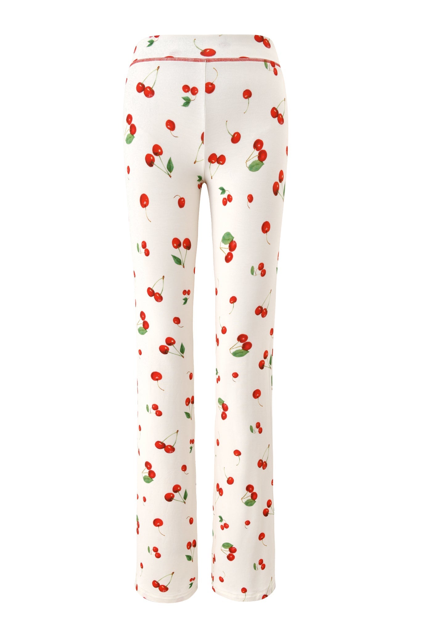 The I.AM.GIA BLARE TRACKPANT in the Cherry on Top print is shown from the back on a white background. Made from soft bamboo, these straight-leg pants offer a comfortable, casual fit.