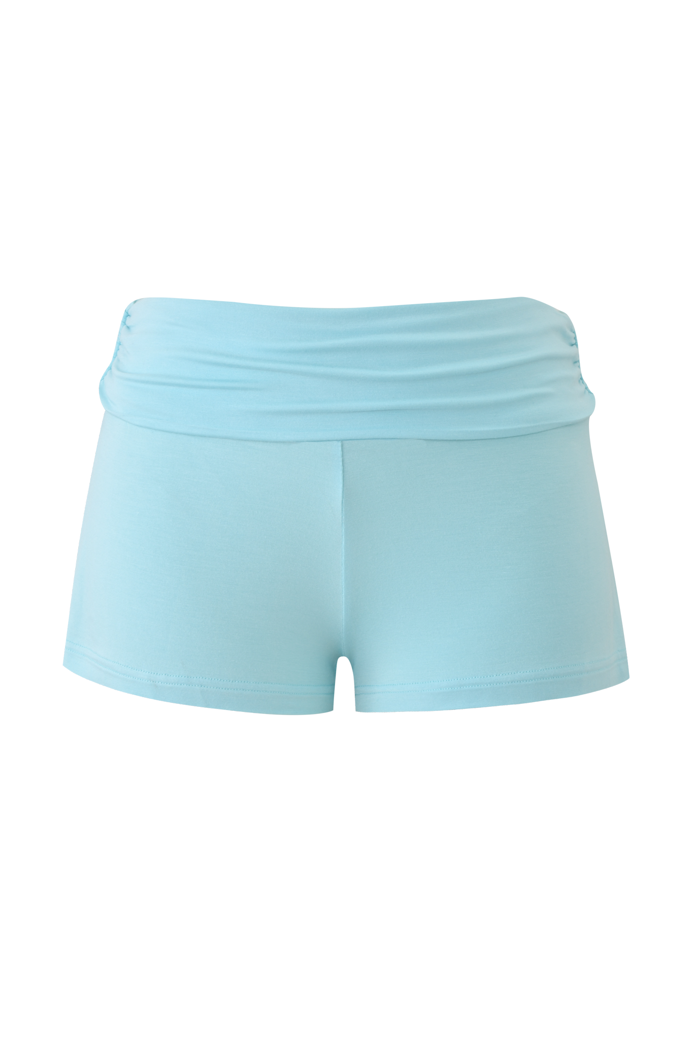 The I.AM.GIA ERIN SHORT - AQUA is a high-waisted women's short in aqua blue, made from stretchy fabric, shown on a plain background without branding or patterns.