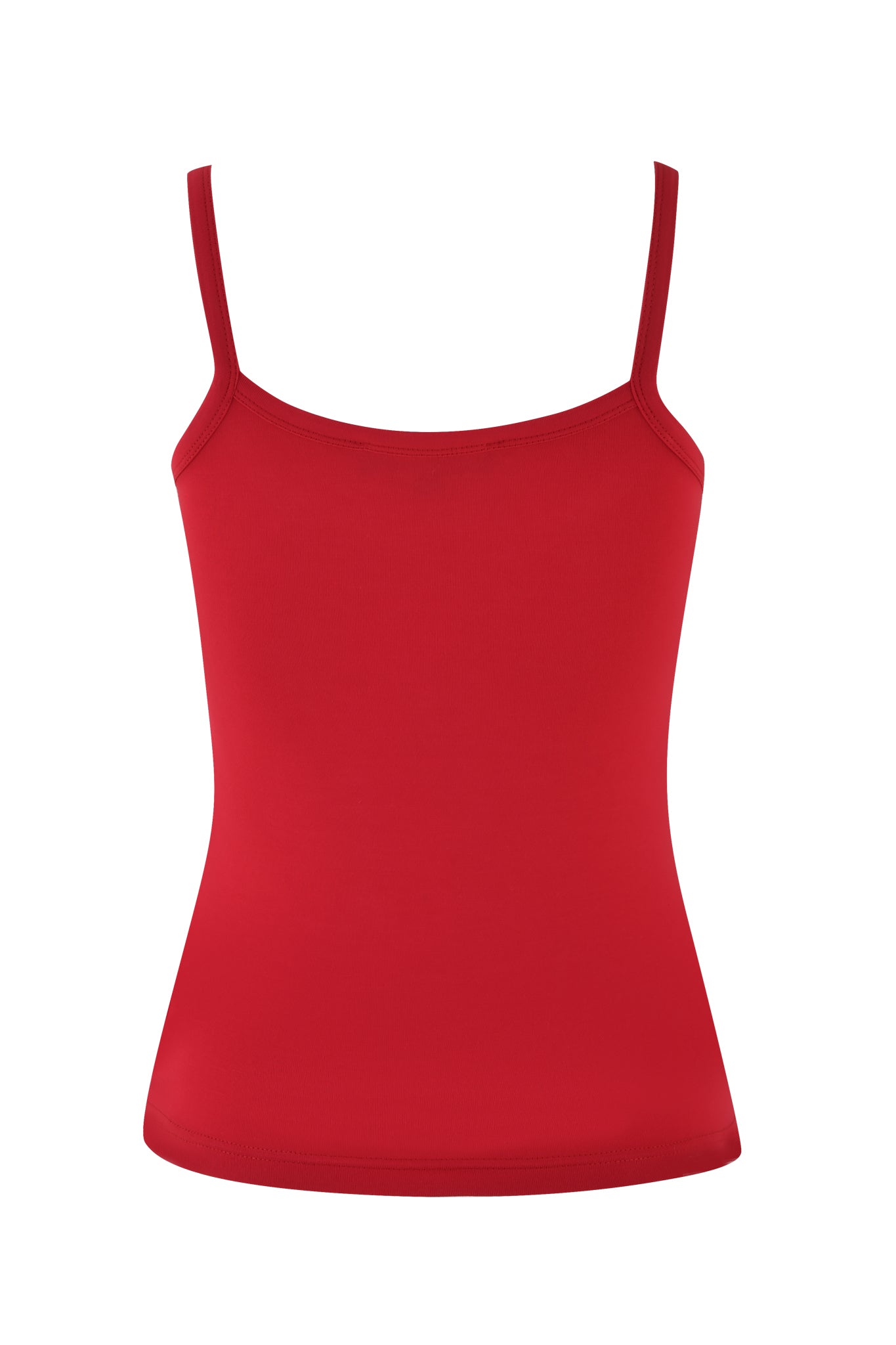 The I.AM.GIA Erin Top - Red is a plain camisole with thin straps, beautifully presented against a white background. Crafted from luxurious bamboo material, it offers comfort and style for any event.