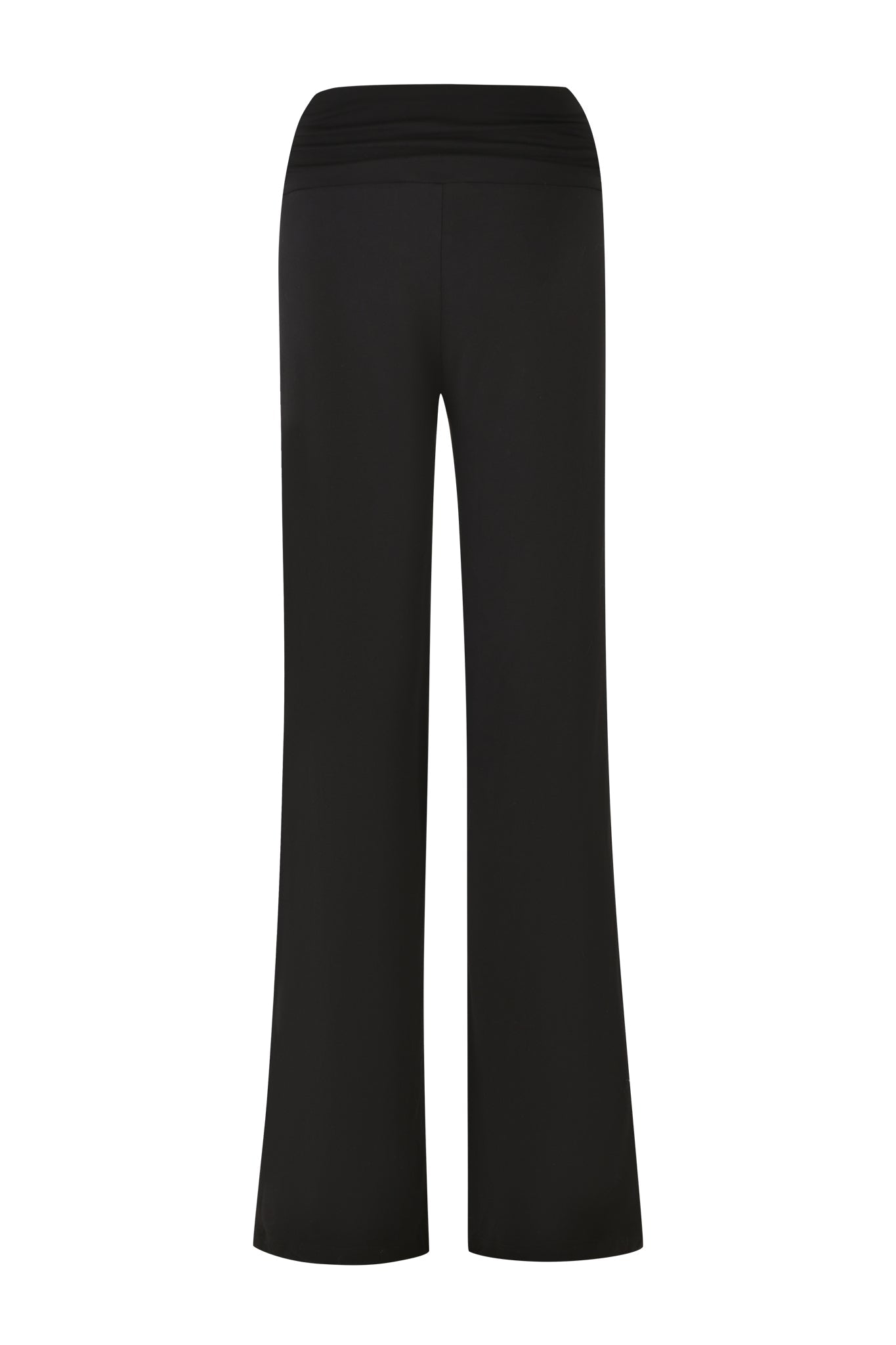 The I.AM.GIA ERIN PANT - BLACK boasts a high waistband and is crafted from lightweight, flowy bamboo fabric, elegantly showcased against a white background.