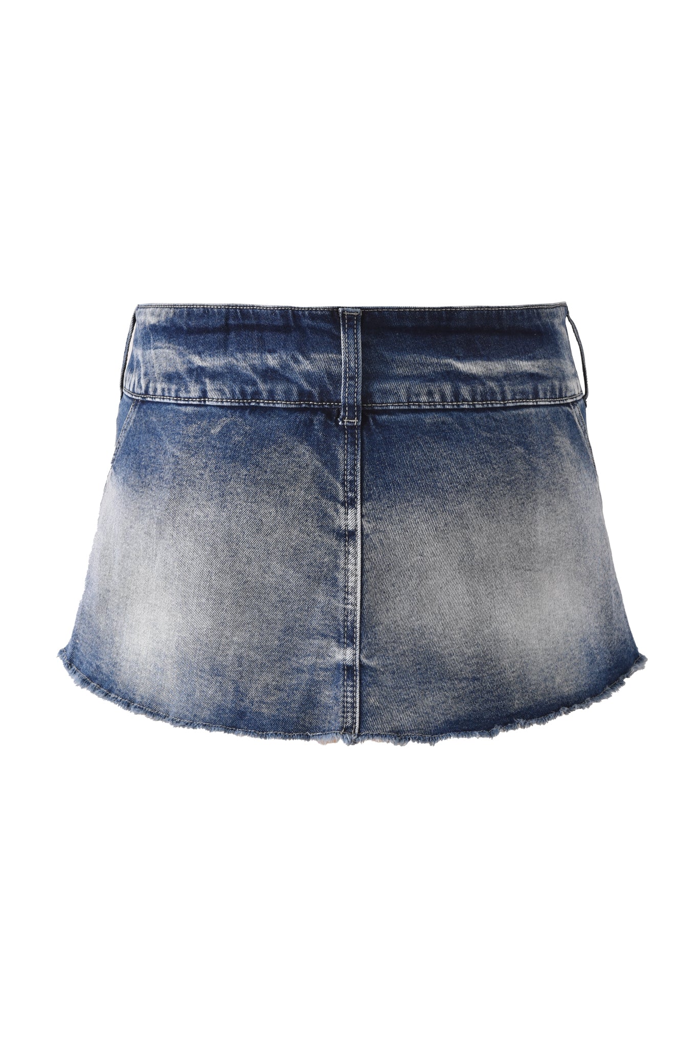 The I.AM.GIA NYKKO SKORT - ICE BLUE features a frayed hem and faded wash in blue denim, shown front-facing for that signature effortless vibe.