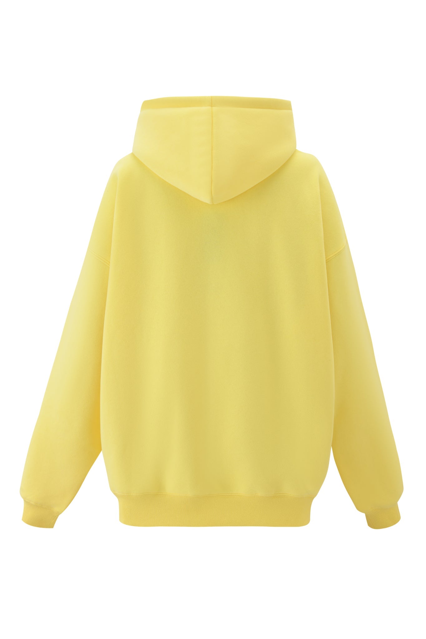 The DORIAN HOODIE - YELLOW by I.AM.GIA is an oversized, long-sleeve yellow hoodie with a hood, shown from the back on a white background for a relaxed fit.