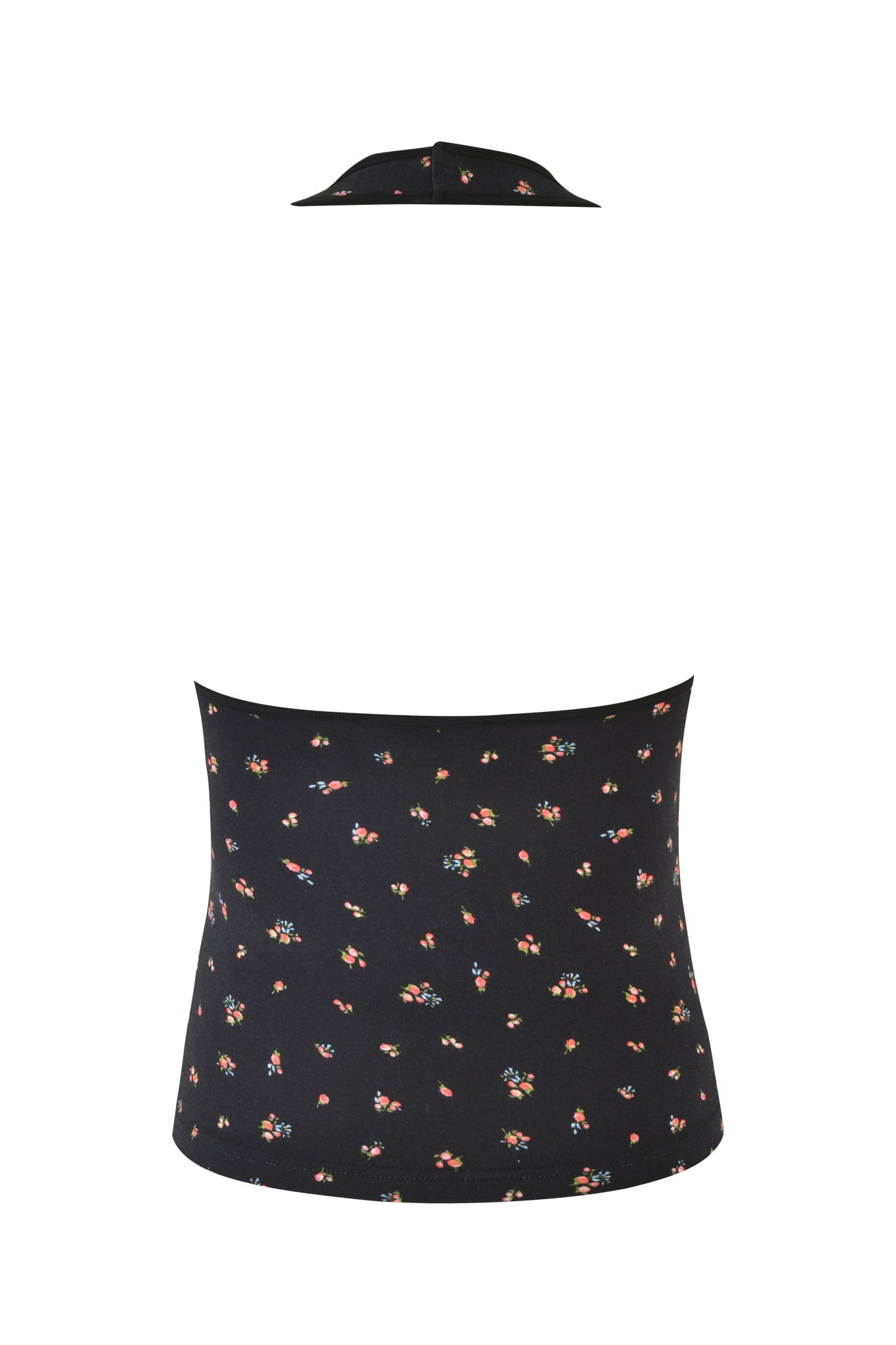 Introducing the CELESTE TOP - BLACK : DITSY FLORAL by I.AM.GIA, a sleeveless piece featuring a high neckline. This elegant top showcases a ditsy print of small, multicolored flowers on a solid black background, offering the perfect blend of charm and sophistication.