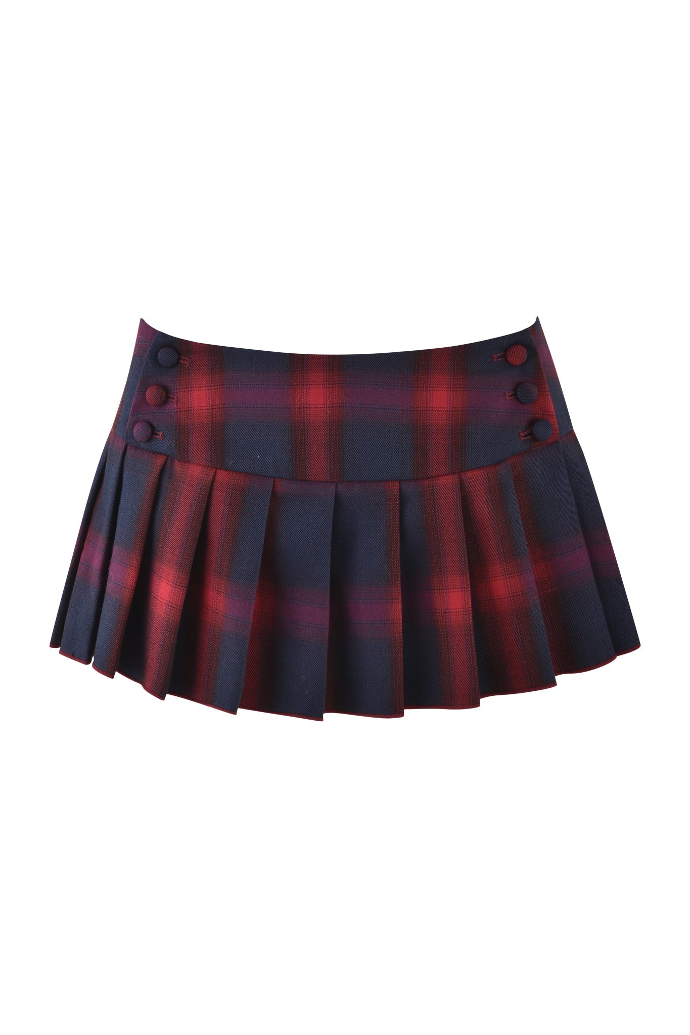 The I.AM.GIA REMINI MINI SKORT 3.0 in red plaid boasts a thick fabric and flared design, with three buttons on each side of the low-rise waist for a chic, playful vibe.