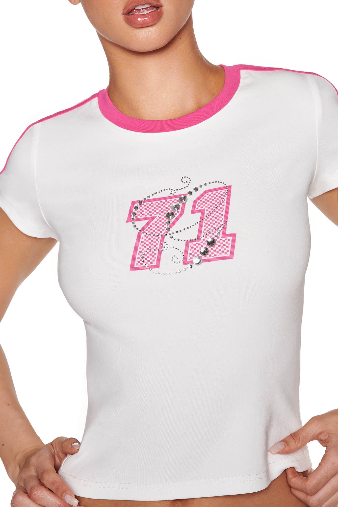 Jennie for   SコットンジャージーベビーT JENNIE TOP - WHITE : HOT PINK