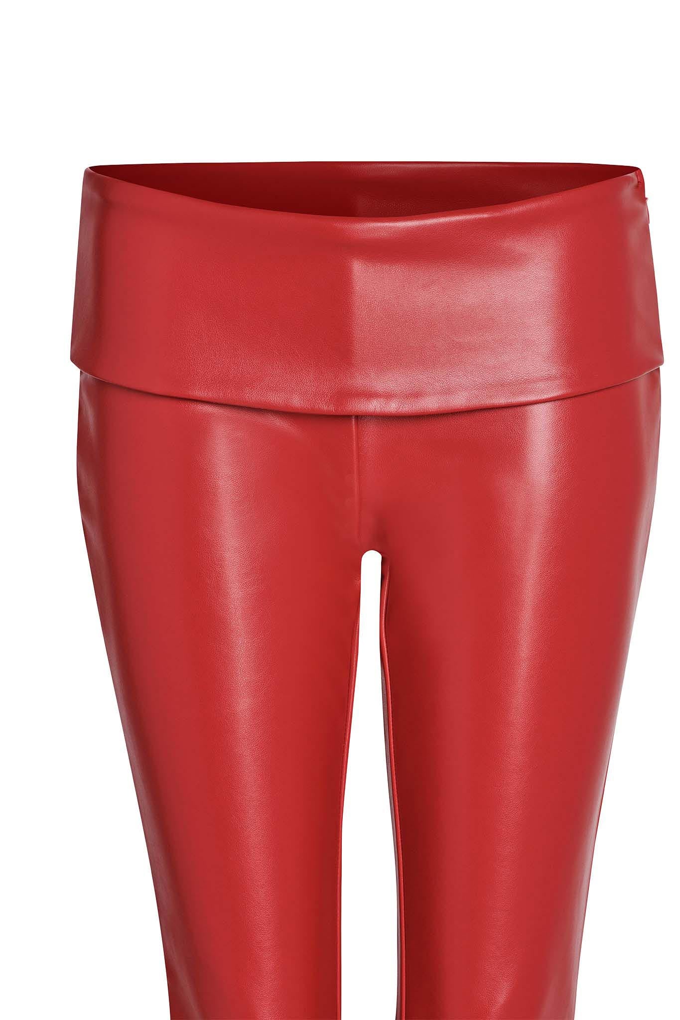 Product Description:
The AMALTHEA PANT 2.0 in red by I.AM.GIA are a pair of glossy faux leather leggings featuring a wide waistband. These leggings have a smooth, sleek finish and a fitted design, which highlights their bold color and shiny texture.
