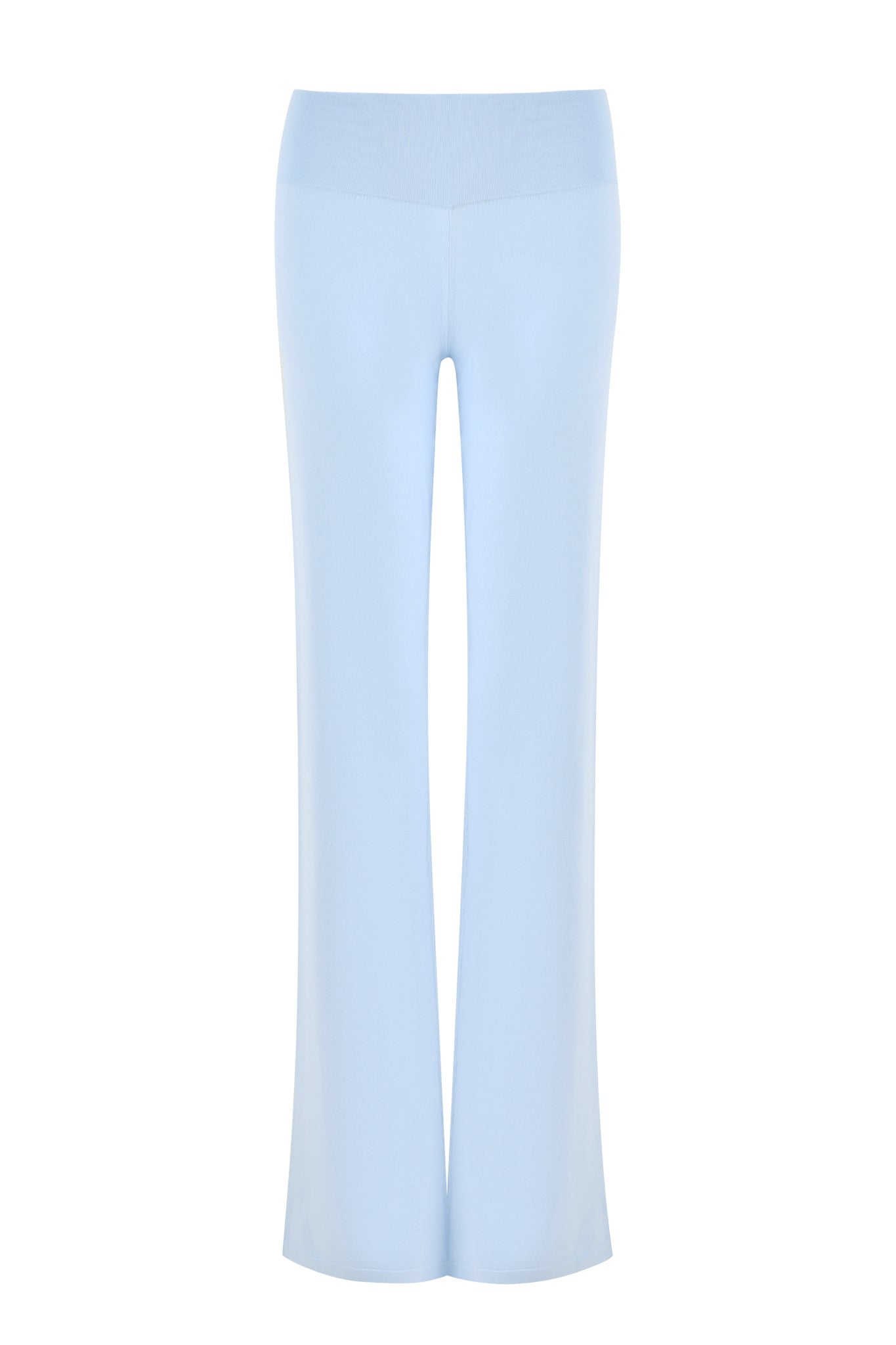 The AUDRINA PANT - BLUE : POWDER BLUE from I.AM.GIA is displayed against a white background. These high-waisted pants showcase a smooth, streamlined look with a slightly flared bottom. Viewed from the back, they highlight seamless, clean lines without any visible pockets or seams.