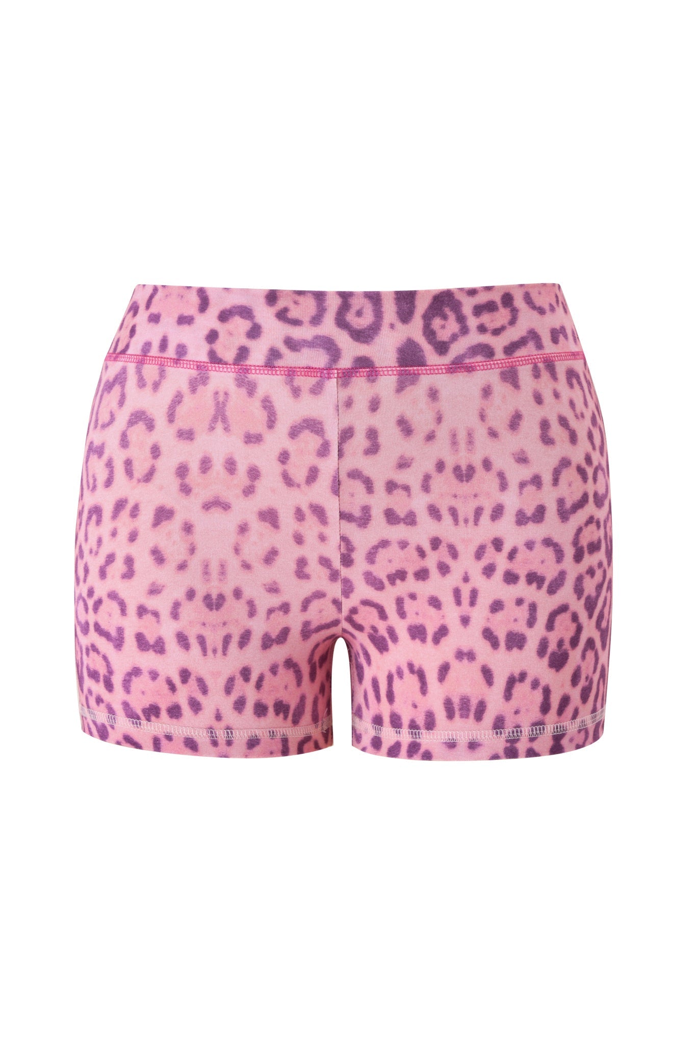 The BLARE SHORT - PINK PANTHERA by I.AM.GIA is shown from the back, featuring an athletic fit with pink panthera print and an elastic waistband.