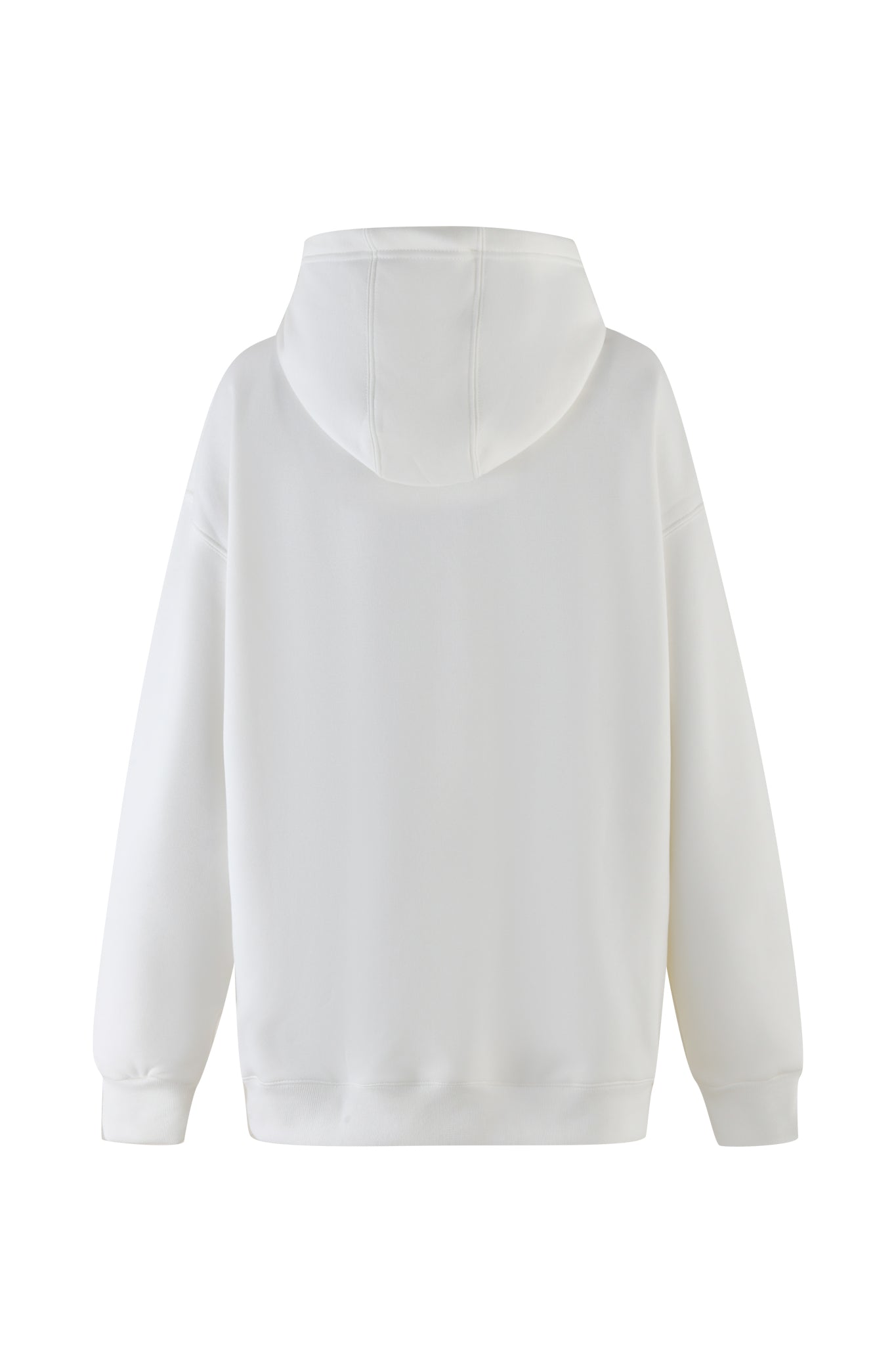 The HARMONY HOODIE - WHITE by I.AM.GIA, displayed against a plain background, features a hood and long sleeves. Its clean design offers timeless style without logos or patterns, ideal for minimalists.