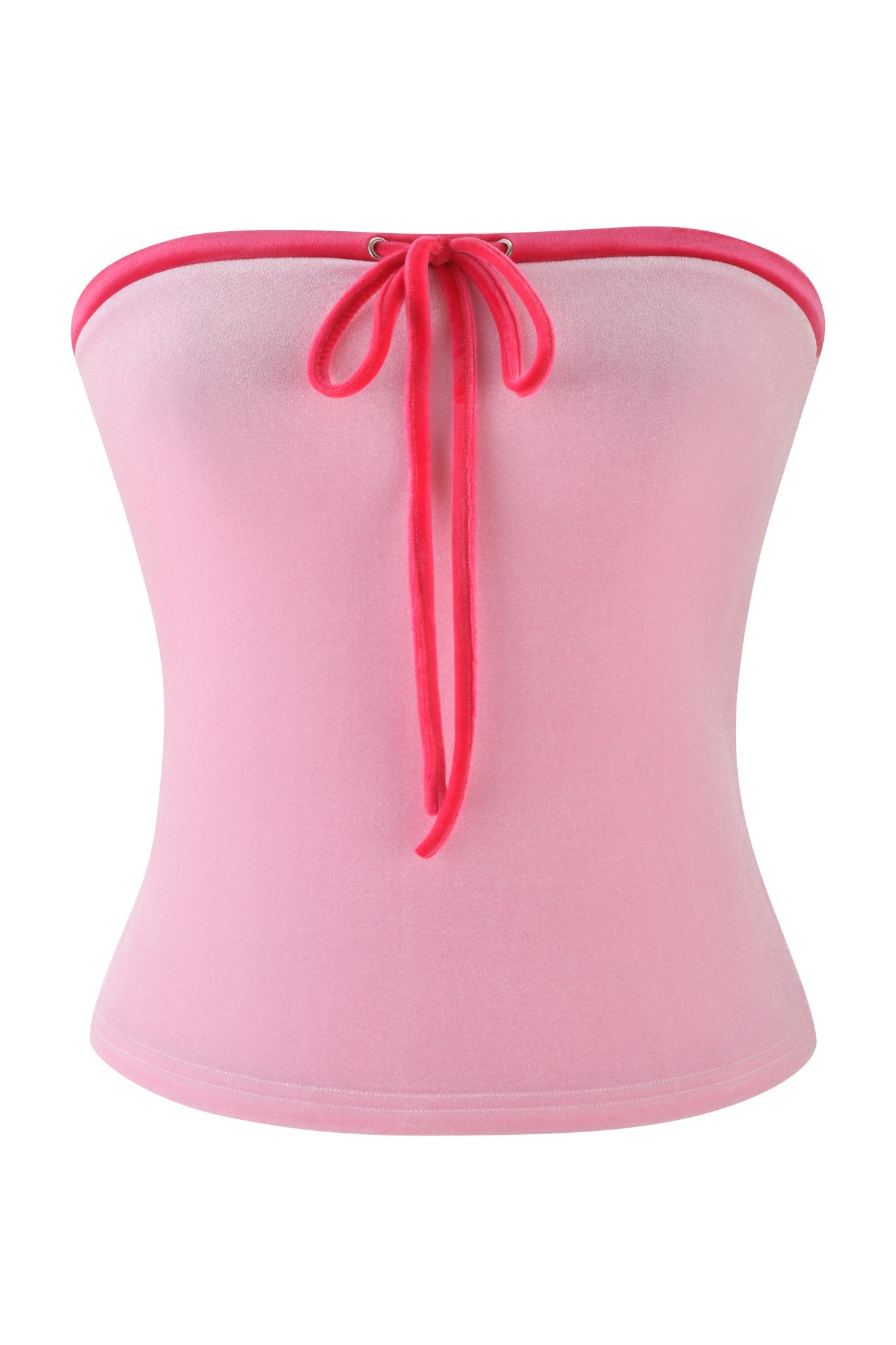 Meet the I.AM.GIA Michelle Velour Boob Tube in pink, featuring a bright trim and a front bow tie. Its velour fabric ensures a smooth, bodycon fit, offering a sleek modern look perfect for making bold fashion statements.