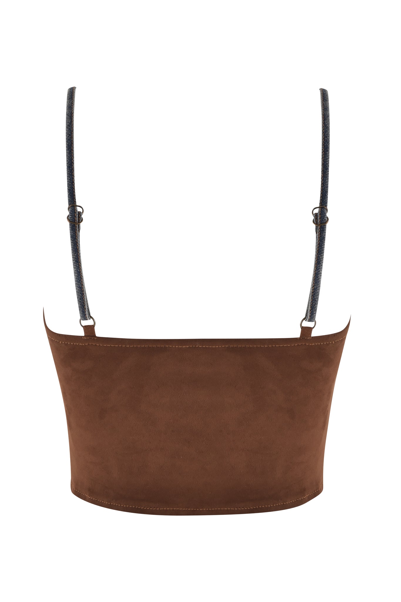 The FORREST BUSTIER by I.AM.GIA is a blue medium wash top featuring adjustable black straps, shown from the back against a white background.