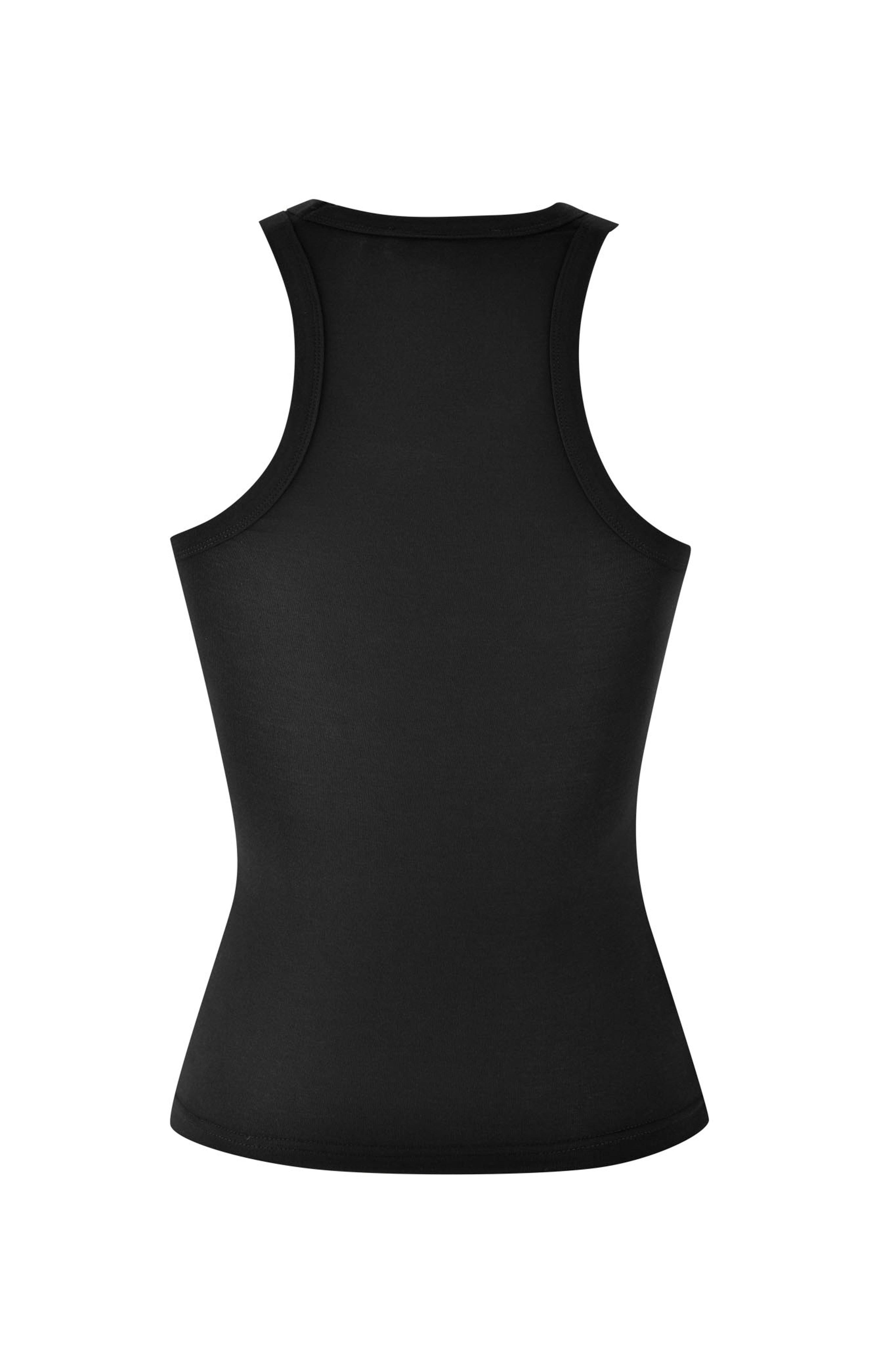 The CAPRICORN ZODIAC TANK - BLACK by I.AM.GIA is displayed on a white backdrop, featuring a racerback design and bodycon fit, perfect for subtly enhancing your style.
