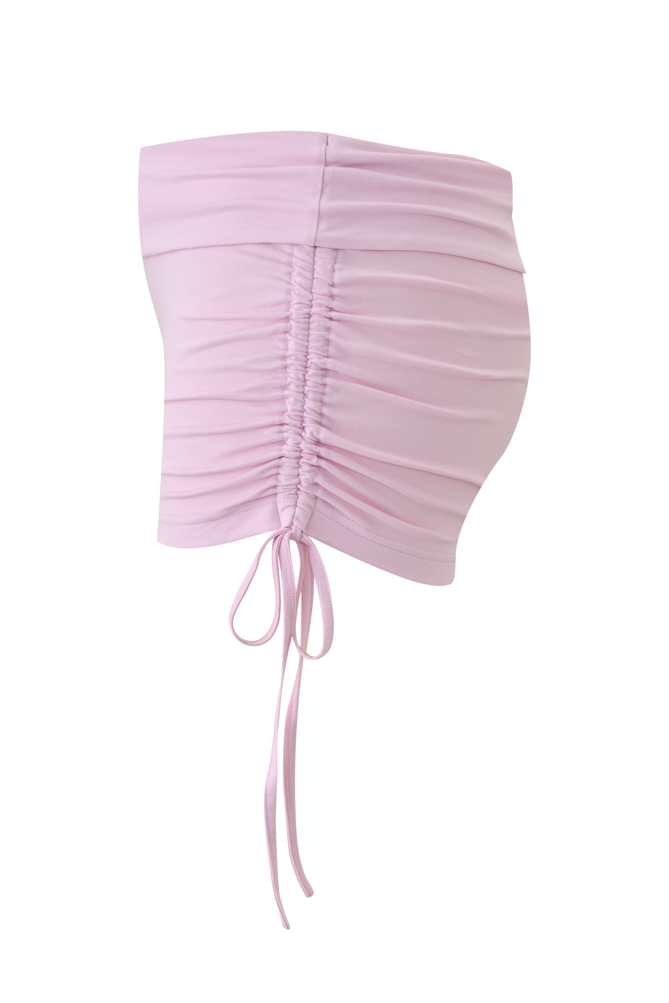 A light pink, ruched tube top made from soft bamboo pairs perfectly with the I.AM.GIA MIA JERSEY SHORT - BABY PINK for a chic coordinated look. Features a gathered center seam and adjustable drawstring tie at the hem.