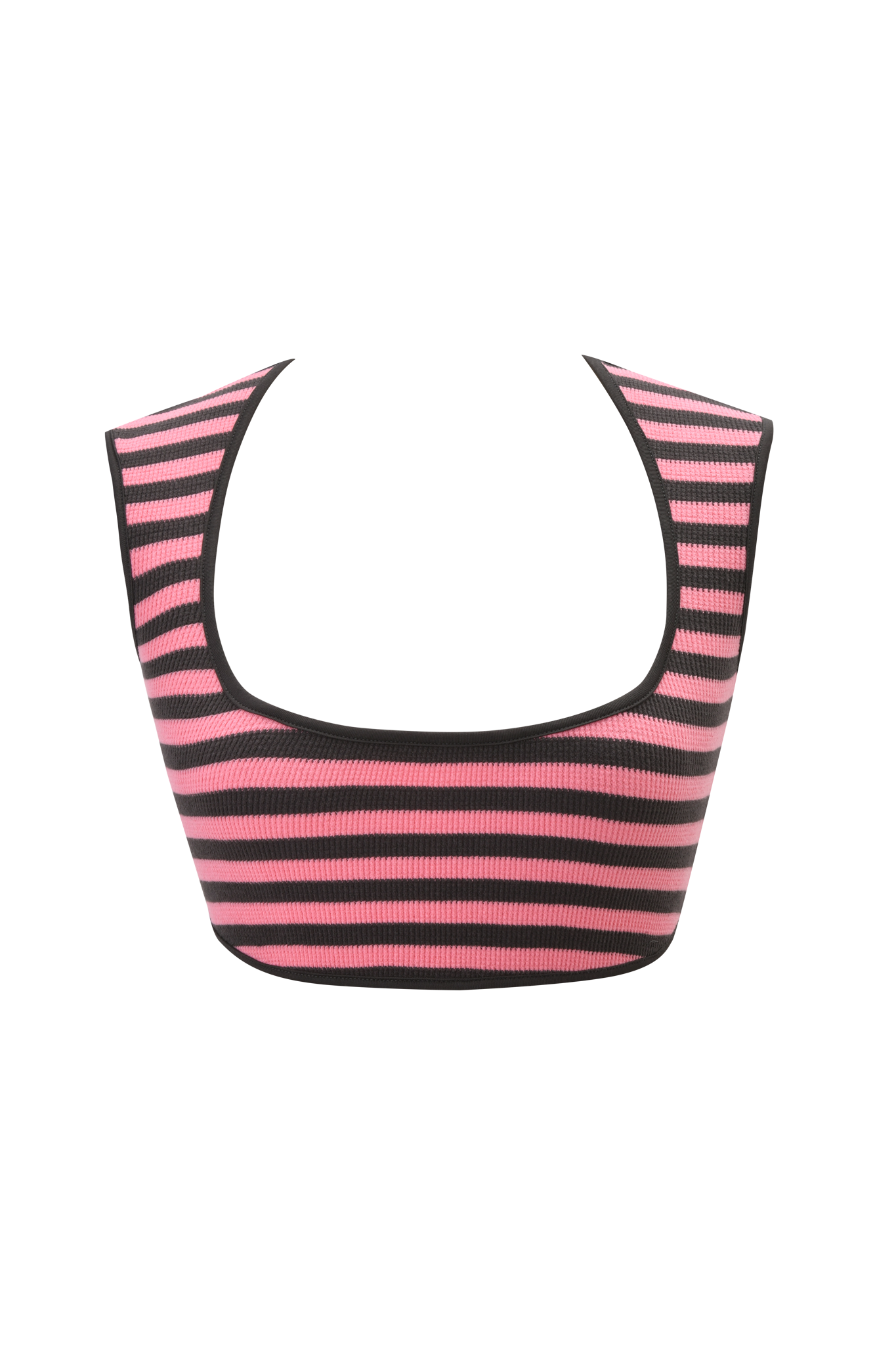 The RICA TOP - PINK/GREY by I.AM.GIA is a super crop tank with wide straps, a square neckline, and striking pink and grey horizontal stripes.