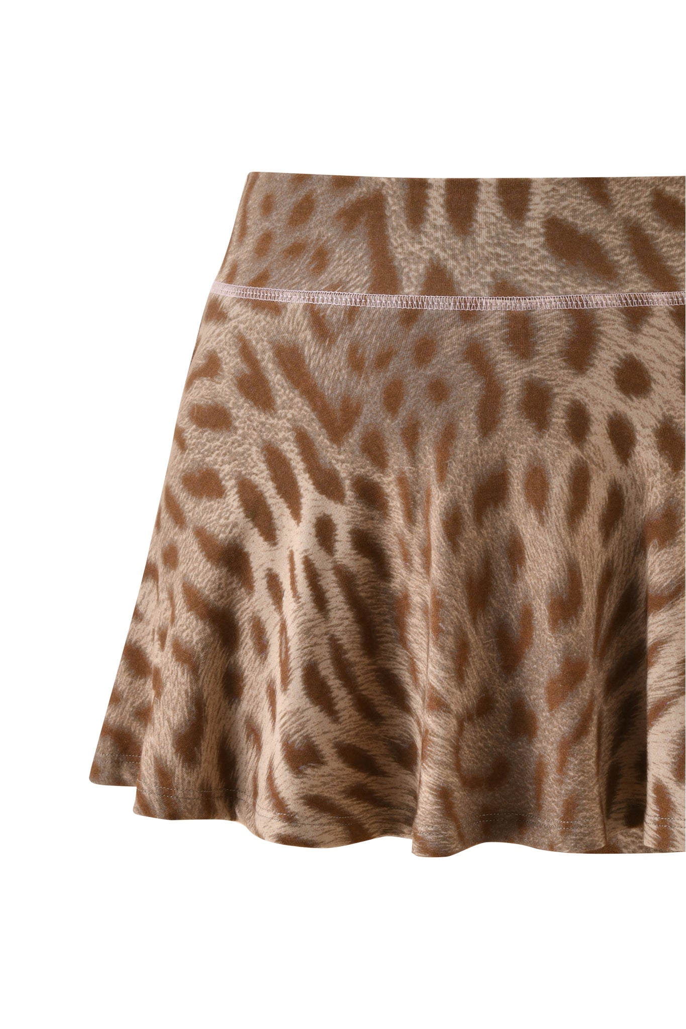 The I.AM.GIA BLARE SKORT in Blaze Cheetah features a flared mini silhouette with a brown and beige animal print, showcased against a white background—signature to the brand's style.