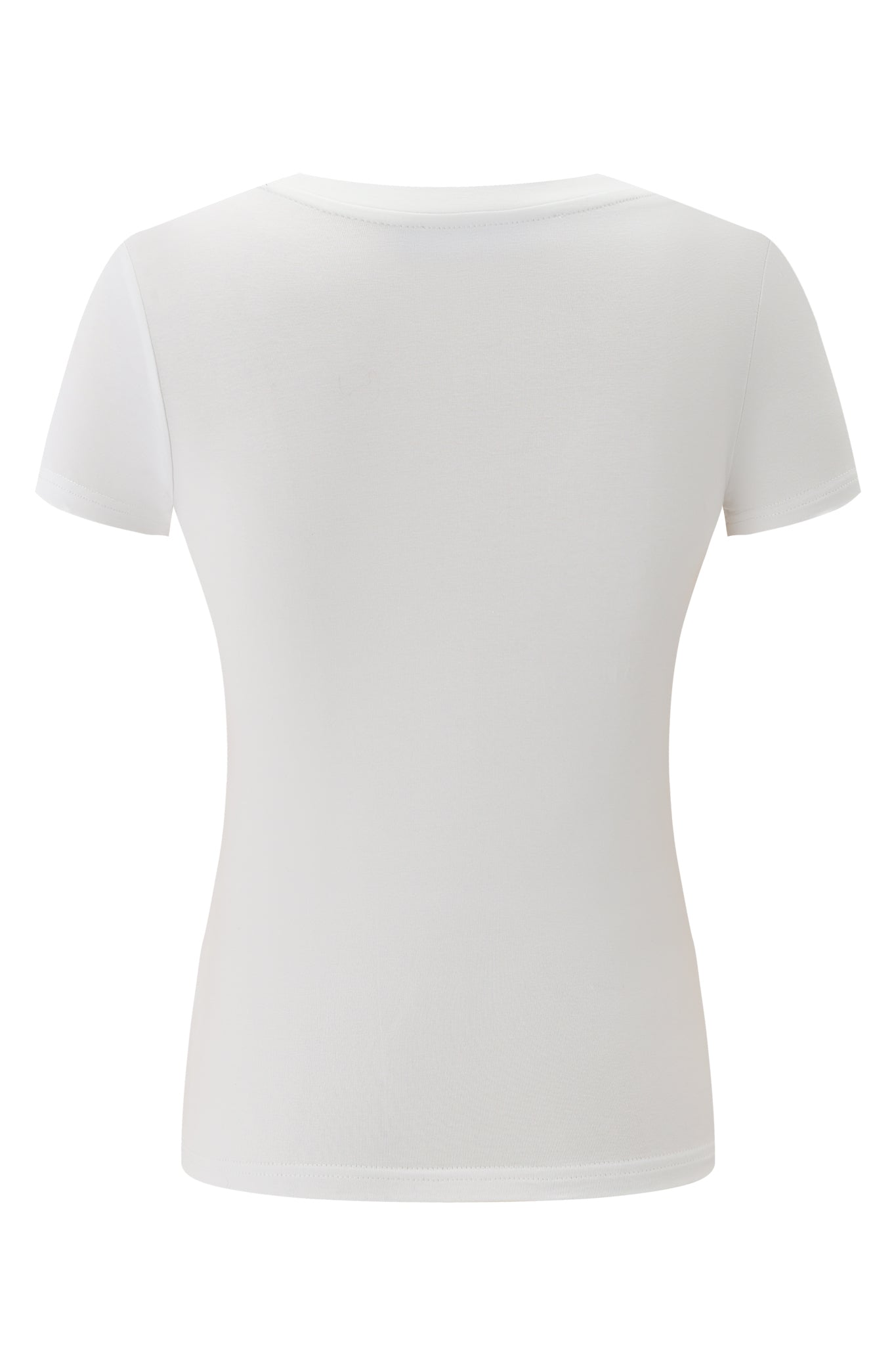 Back view of the I.AM.GIA POLINA THIRSTY TEE in white, a plain cotton jersey baby tee with short sleeves and a crew neckline, shown against a white background.
