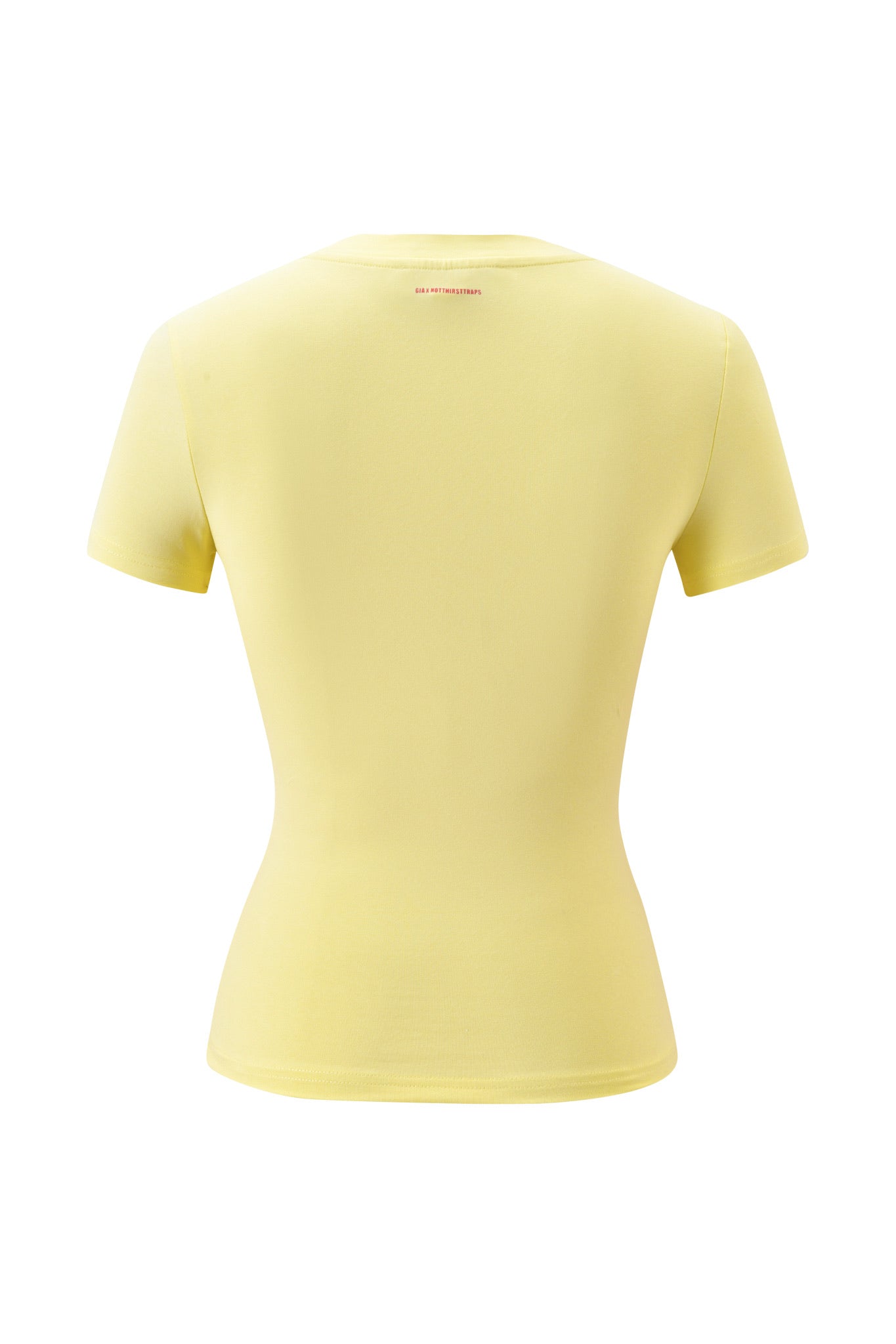 The I.AM.GIA POLINA TEE - PUNISHMENT is a fitted, short-sleeve yellow baby tee shown from the back on a white background.