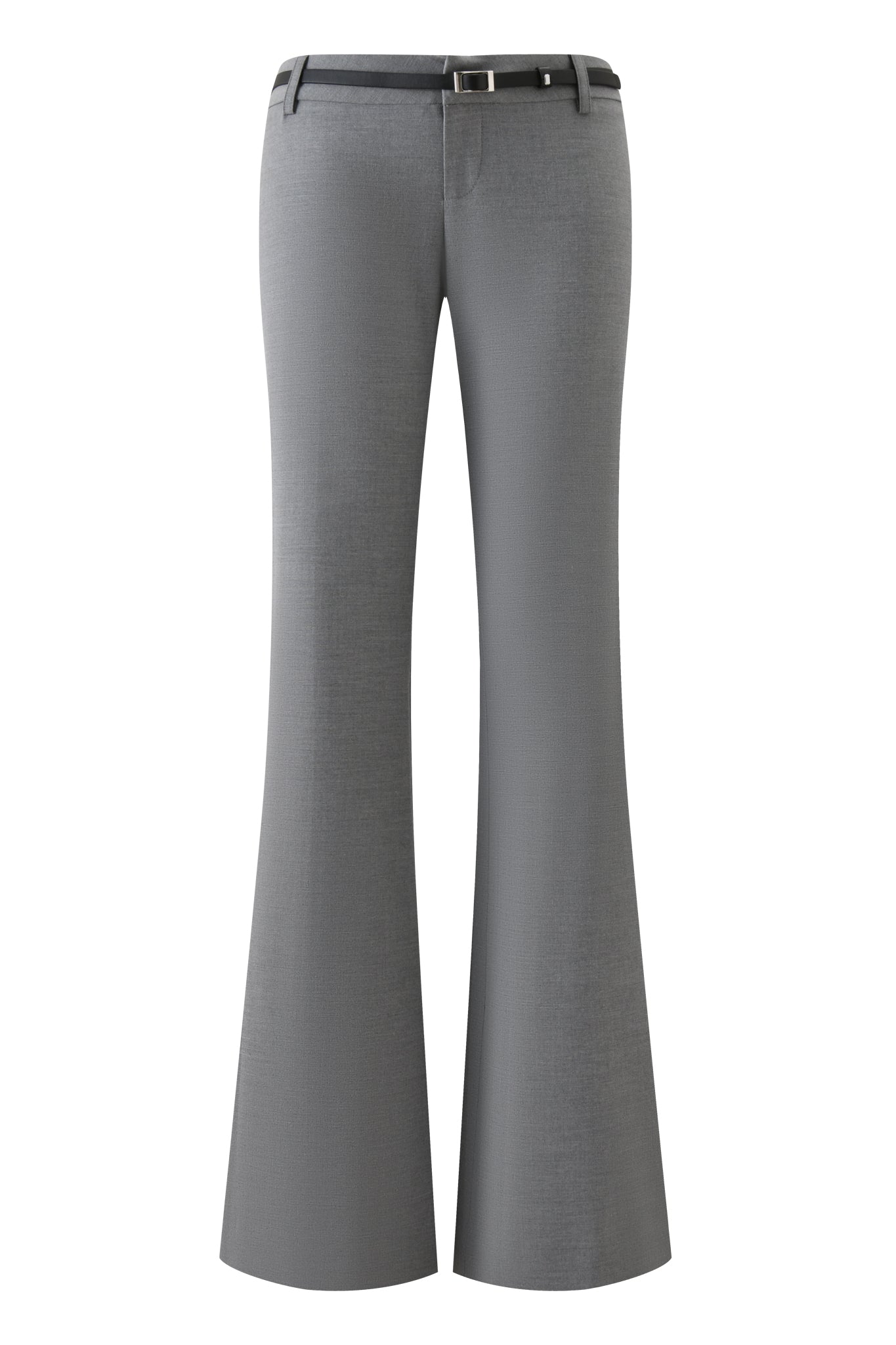 The I.AM.GIA CLARA PANT - GREY features a high waist, relaxed straight leg with a slight flare, and a detachable faux leather belt, displayed on a plain white background.