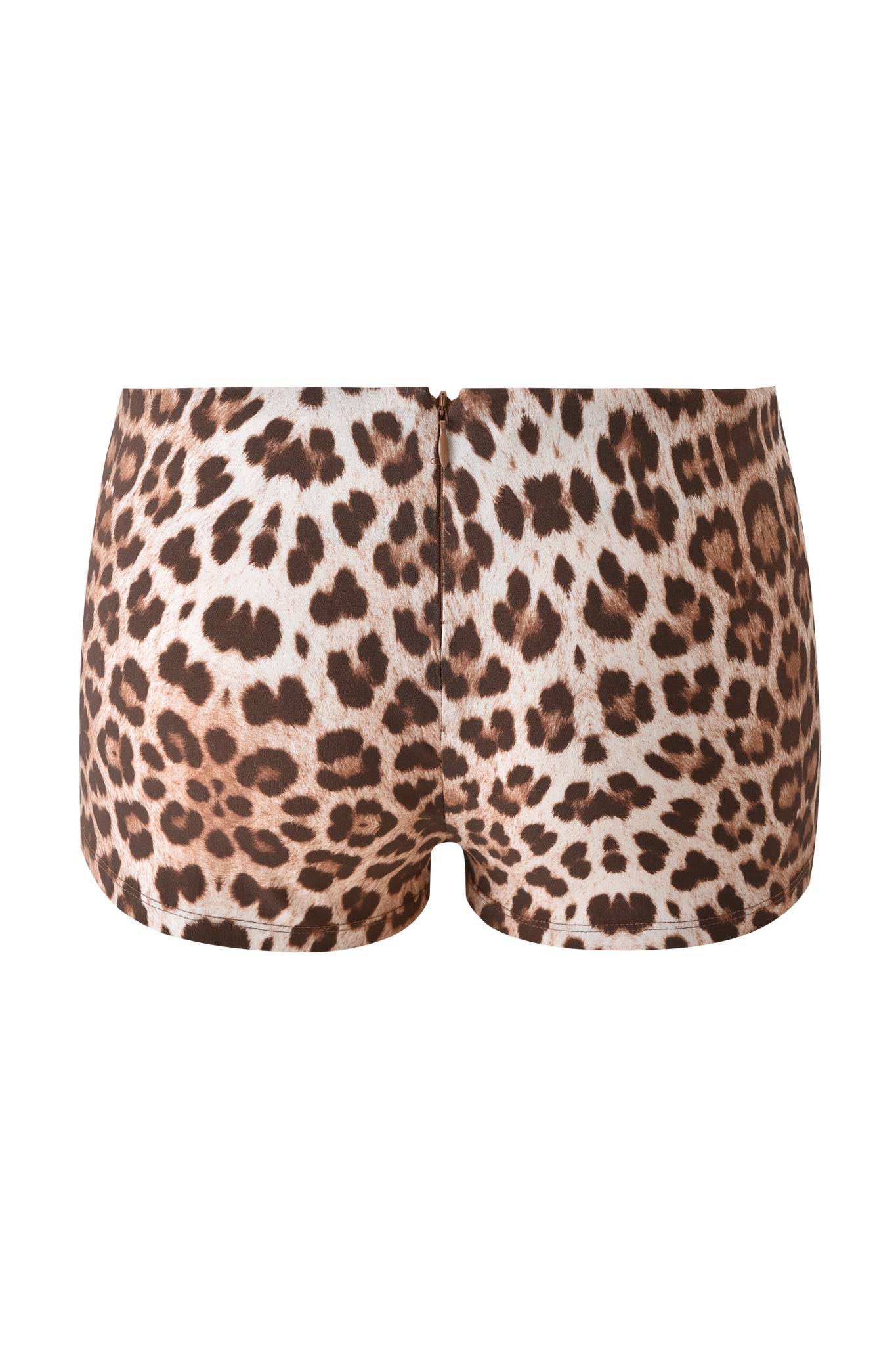The I.AM.GIA TATUM HOT SHORT - WILD ABOUT YOU features a brown and black leopard print low rise design, shown from the back against a white background.