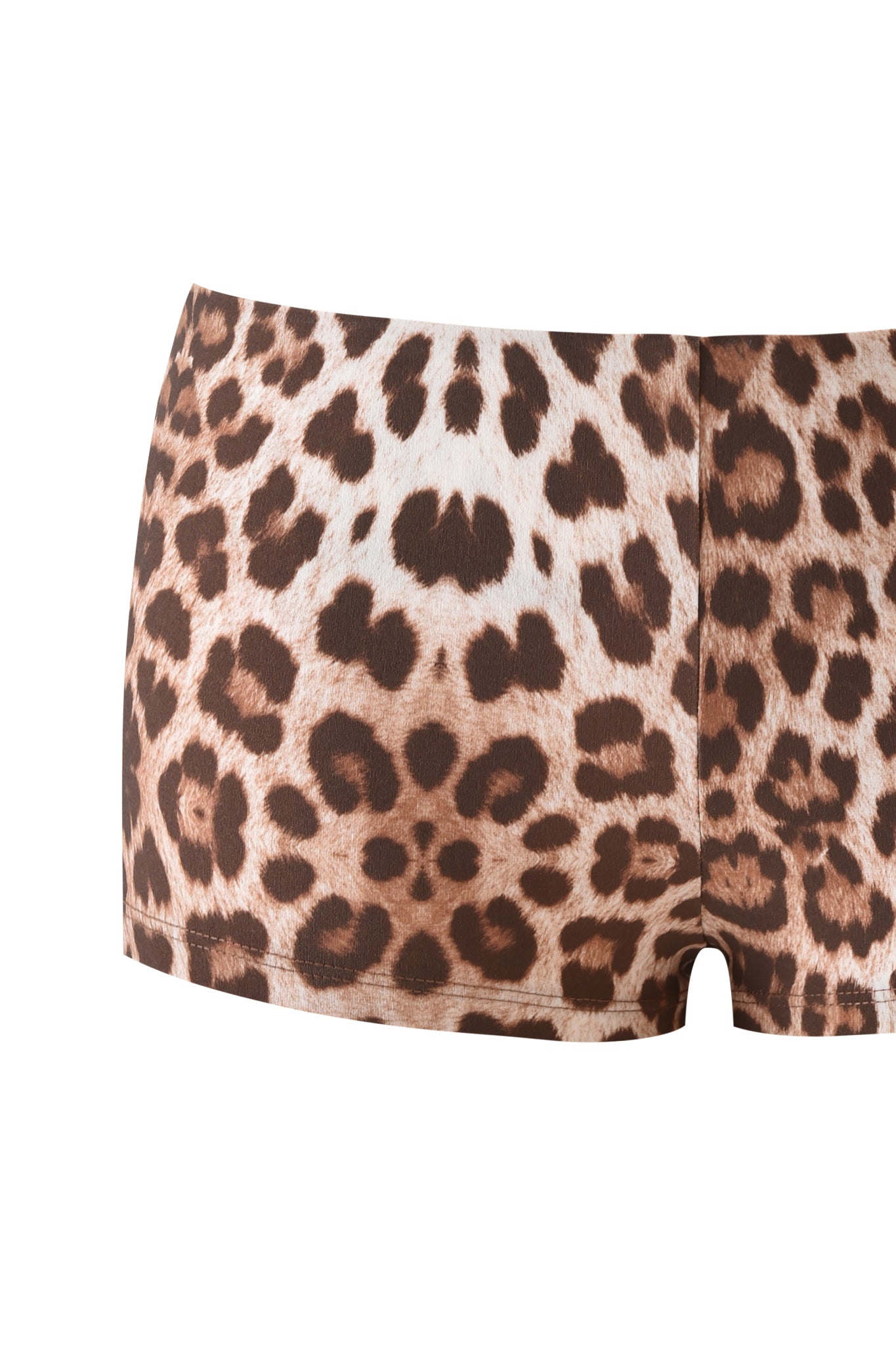 The I.AM.GIA TATUM HOT SHORT - WILD ABOUT YOU is a pair of low rise shorts in a brown and black leopard print, displayed against a white background.