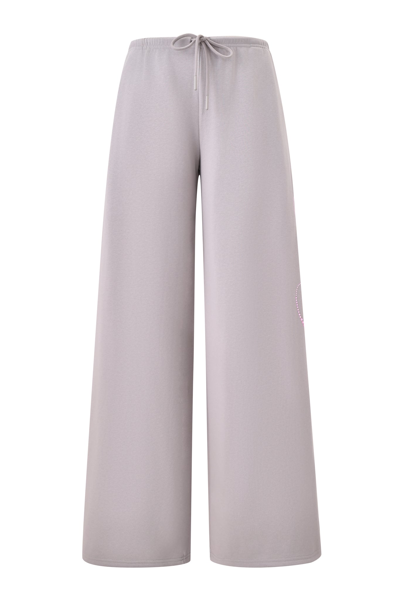 The KADE PANT - GREY by I.AM.GIA is a light gray, wide-leg sweatpant with an elastic drawstring waistband. Made from soft fabric, these low-rise pants offer a relaxed, loose fit without visible pockets or extra detailing for comfort.