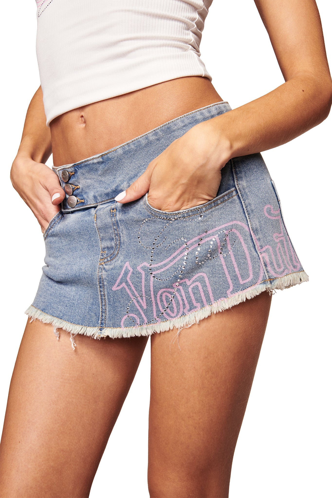 Von Dutch ミニデニムスカート I.AM.GIA X VON DUTCH SYNDRA DENIM MINI SKORT - LIGHT WASH DENIM