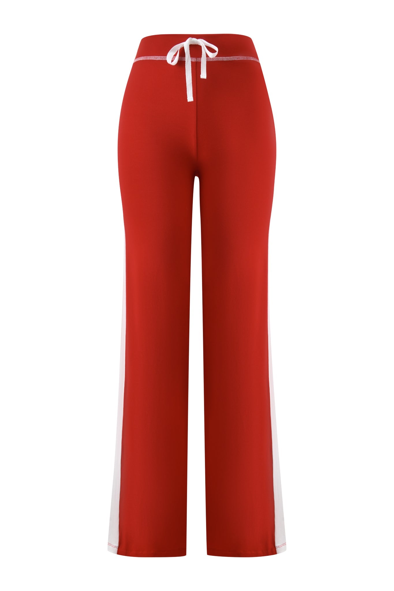 The I.AM.GIA BLARE PANELLED TRACKPANT - RED features white side stripes and a white drawstring at the waist, in a comfortable straight leg fit, shown against a plain white background.