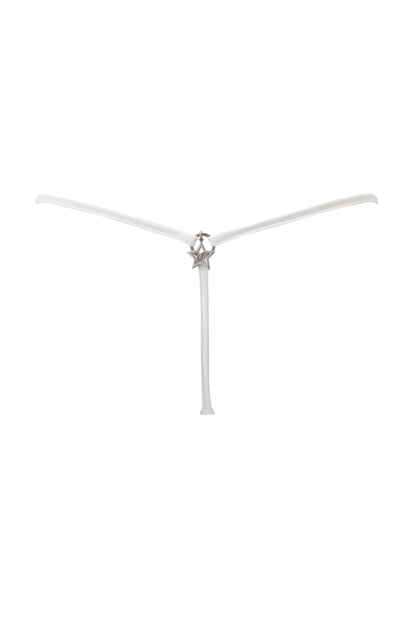The I.AM.GIA POLINA G-STRING - MANIPULATOR is a minimalistic white micro thong featuring thin straps, a flattering low-rise fit, and a small decorative silver star charm at the front center.