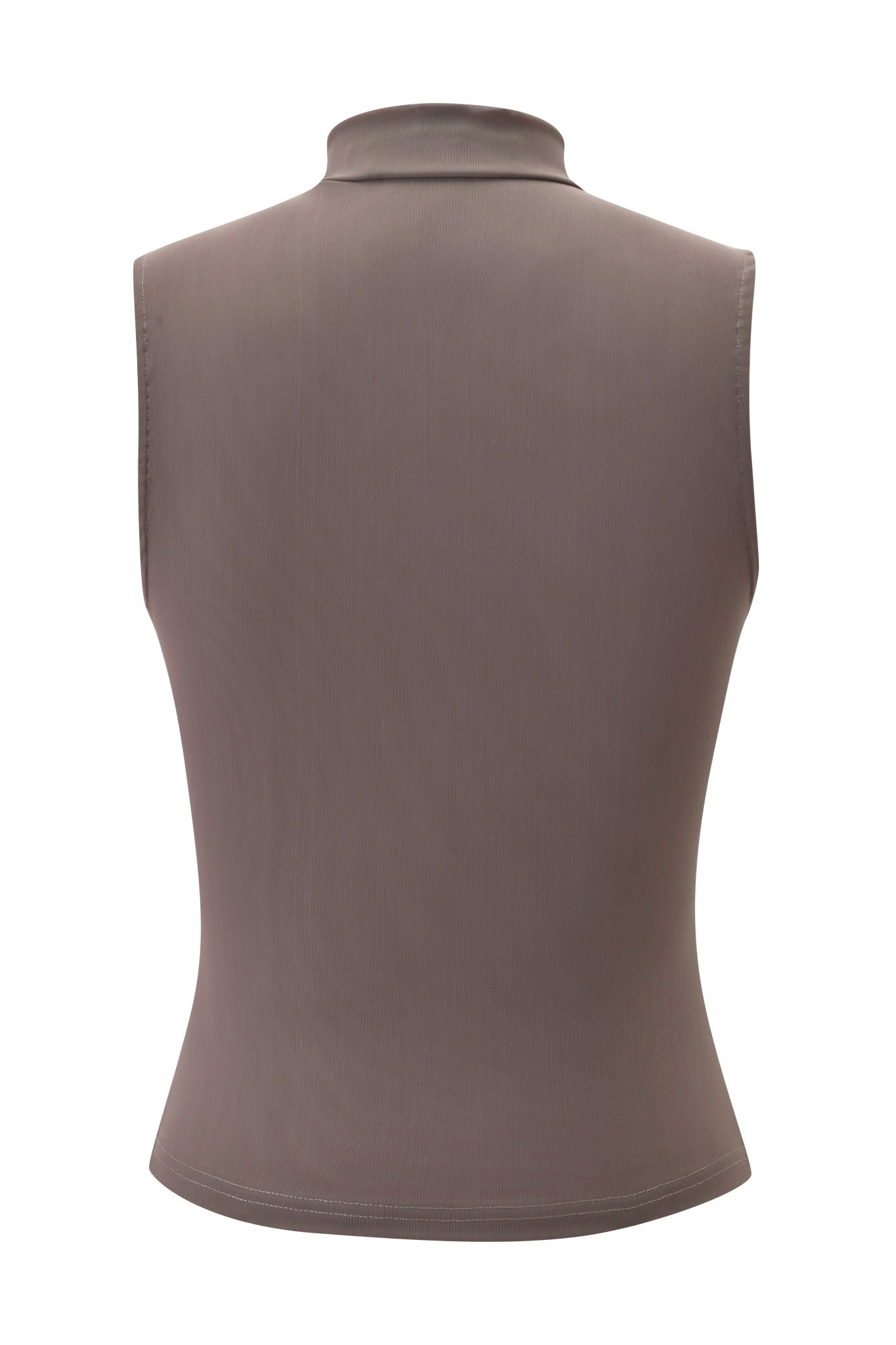 The I.AM.GIA ISELA TANK TOP in mocha is featured from the back, showcasing its sleeveless, fitted silhouette and smooth bodycon fabric against a white background.