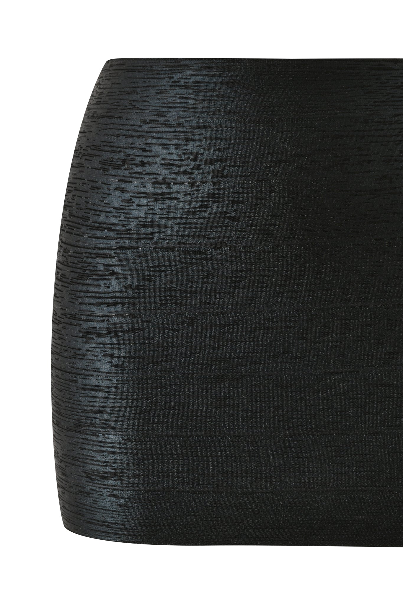 Close-up of the I.AM.GIA AIDEN PLATINUM BANDAGE MINI SKIRT in black, featuring a textured bandage design with a subtle sheen, displayed against a white background.