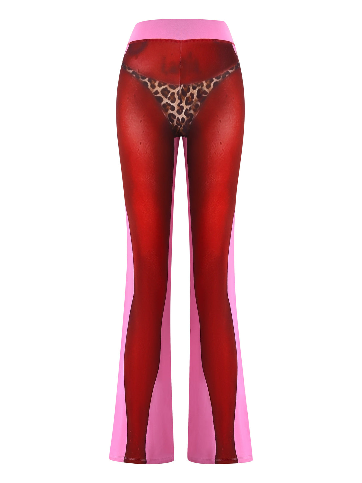 The I.AM.GIA T-REX SPRAY BODY BLARE TRACKPANT - PINK features a playful airbrushed bikini body print on the back, creating a trompe-l’oeil effect, shown against a white background.