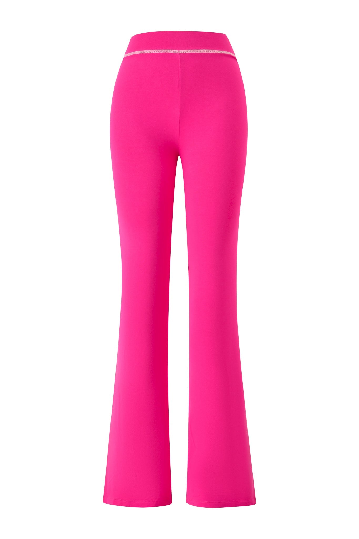 The I.AM.GIA BLARE TRACKPANT - HOT PINK SCREAM QUEEN is shown from the back against a white background, featuring a high-waisted, flared silhouette with a snug fit at the waist and hips and subtle seam detailing at the waistband.