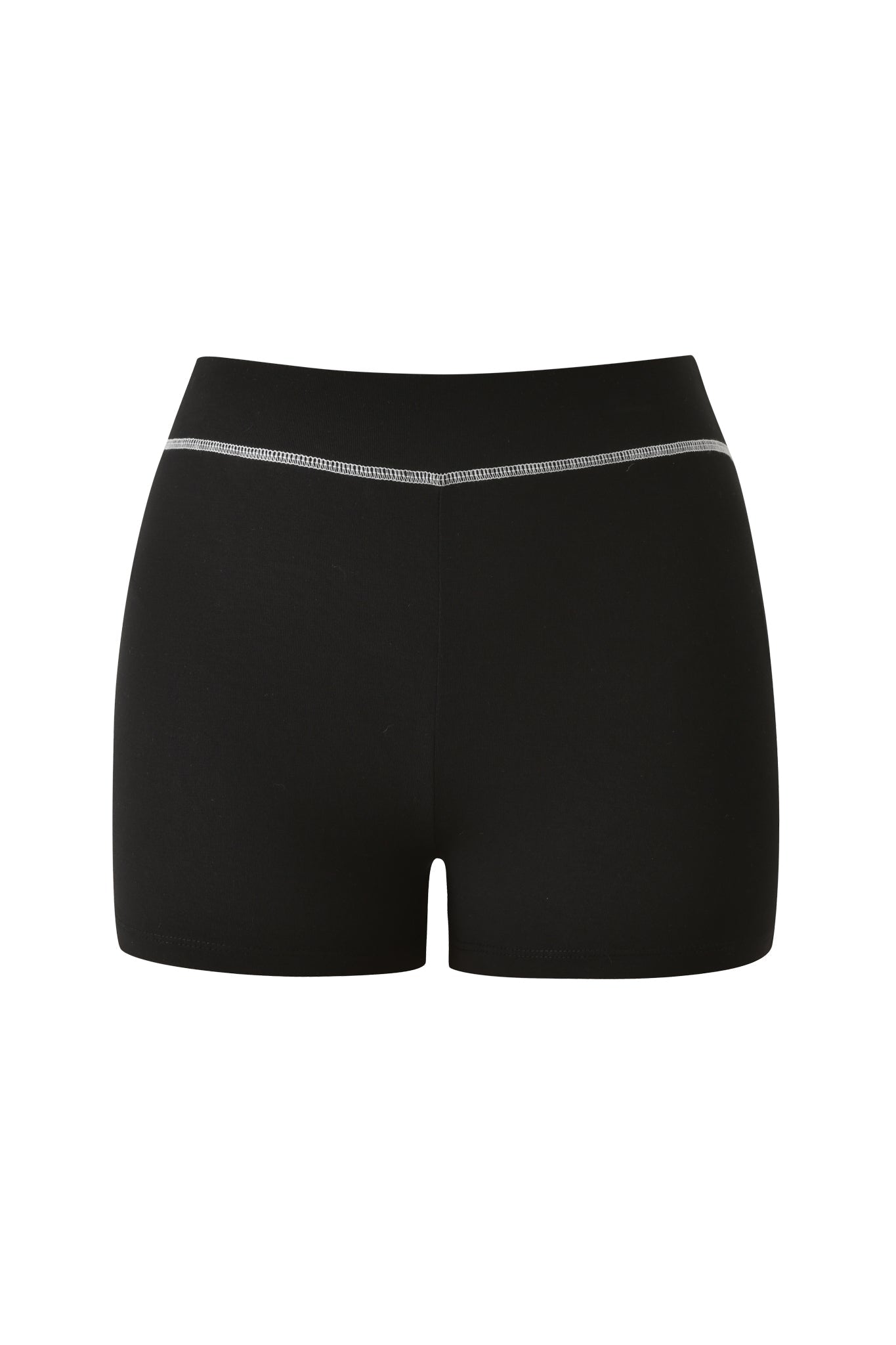 The I.AM.GIA BLARE SHORT - JET BLACK : SECURITY features a fitted silhouette and a wide elastic waistband, with a subtle reflective security graphic, showcased against a white background.