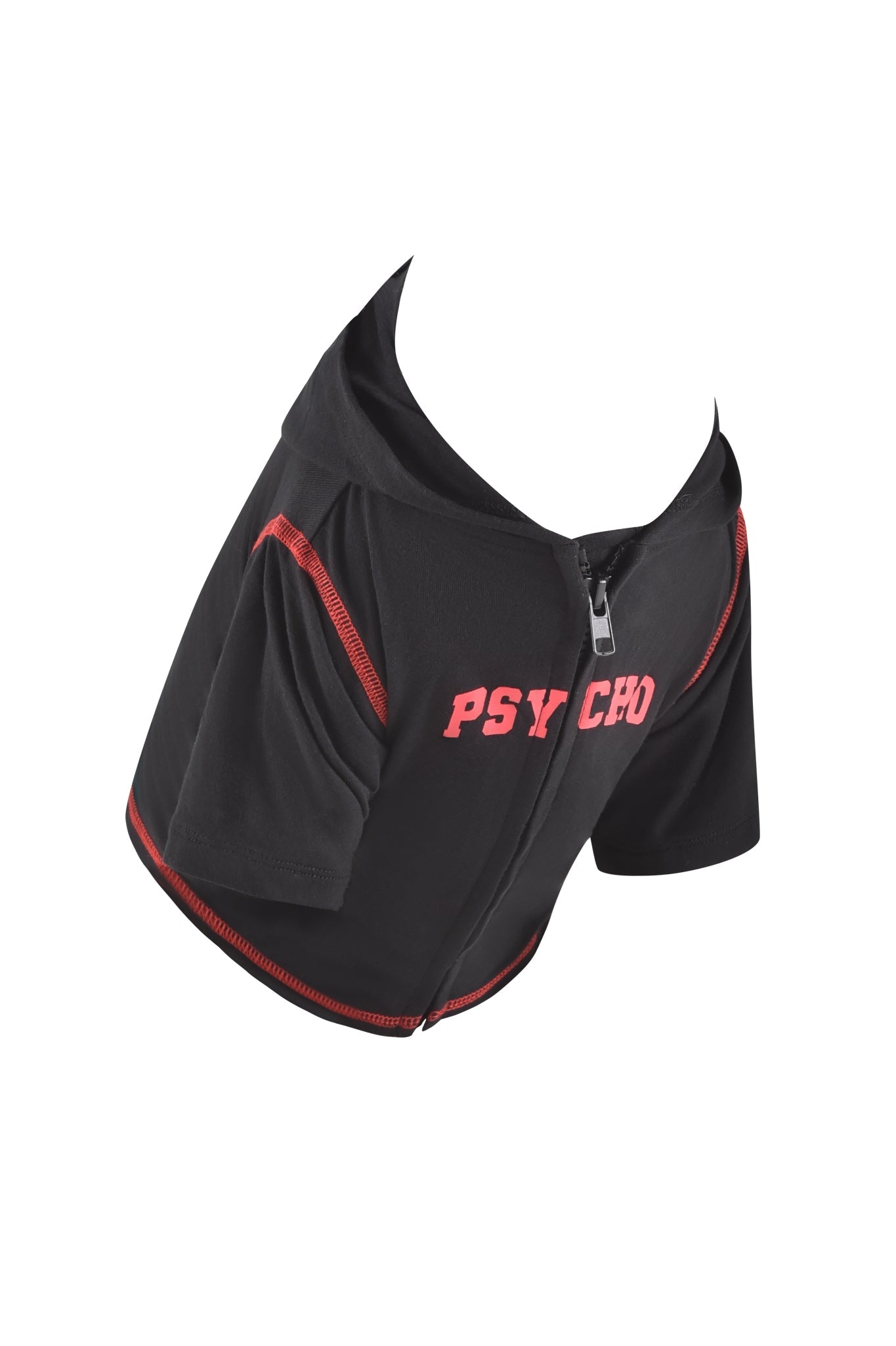 Inspired by the I.AM.GIA BLARE BEST FRIEND DOG HOODIE - BLACK PSYCHO, this black cropped top features bold red "PSYCHO" text and red trim—perfect for matching your pet’s stylish look.