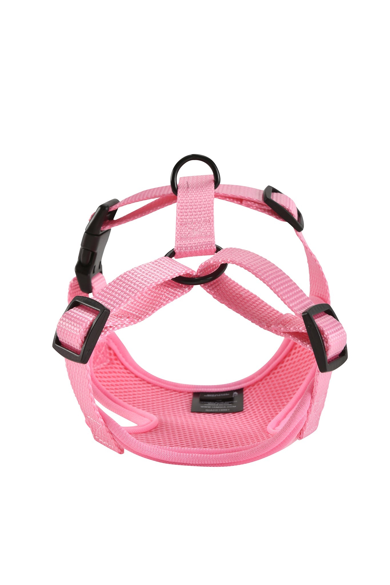 The I.AM.GIA STAR PAWFECT 3-PIECE SET in Baby Pink features a stylish pet harness with black buckles and a top metal D-ring—pair it with your rhinestone bag dispenser for a coordinated, chic look.