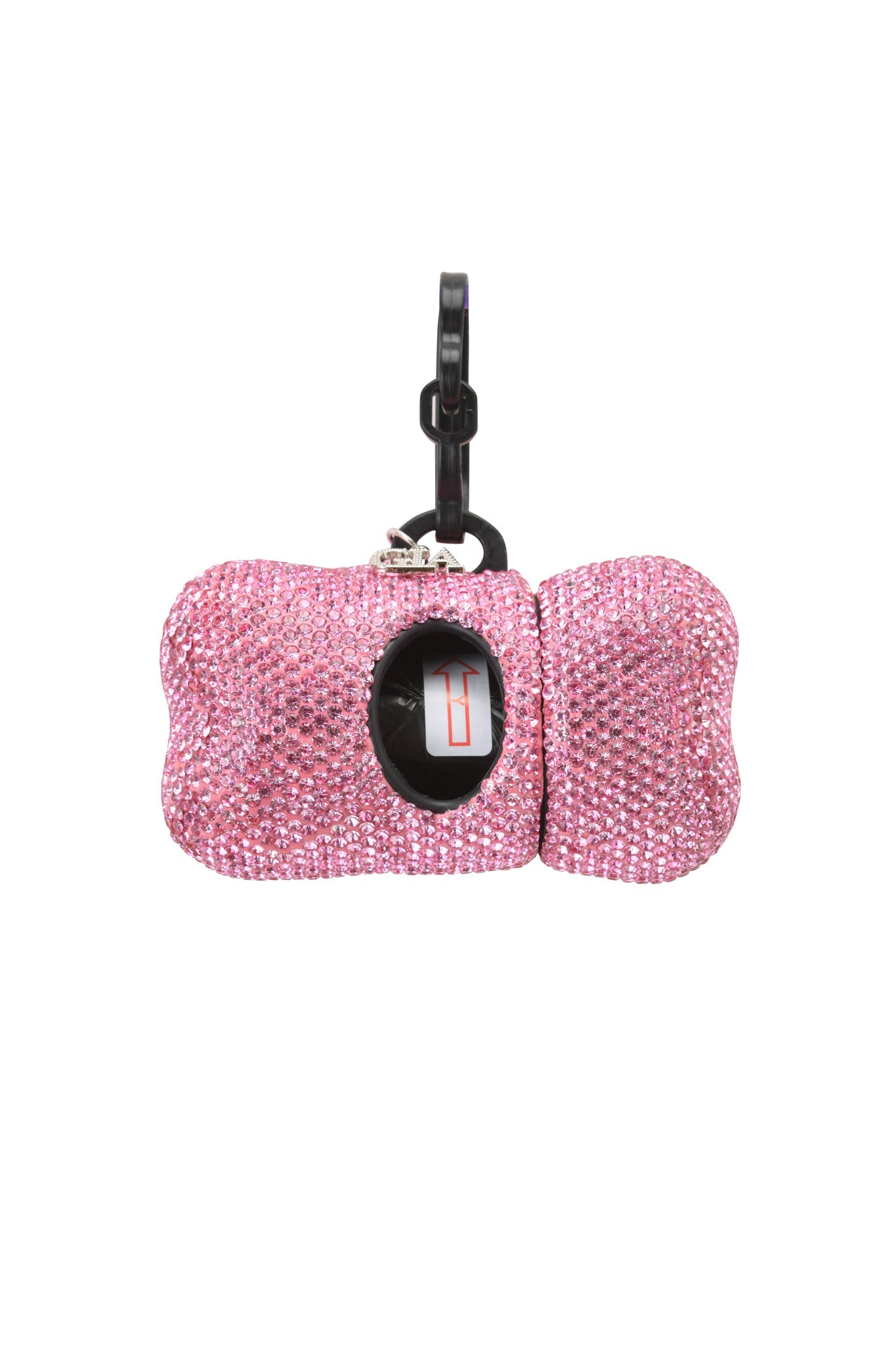 The I.AM.GIA STAR PAWFECT 3-PIECE SET in Baby Pink includes a bone-shaped rhinestone dog bag dispenser with a black clip and visible waste bags—ideal to match your favorite pink pet or dog harness.