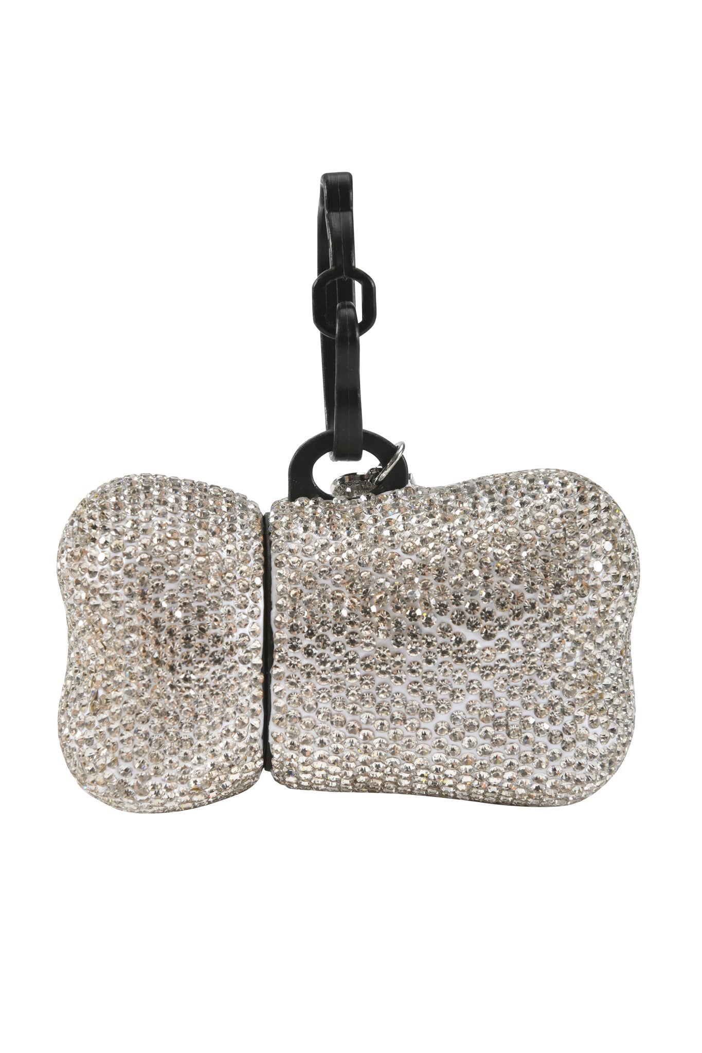 The STAR PAWFECT 3-PIECE SET - BABY BLUE by I.AM.GIA features a bone-shaped, silver rhinestone-encrusted dog bag dispenser with a black clasp, perfect for holding waste bags and matching any pet harness set.