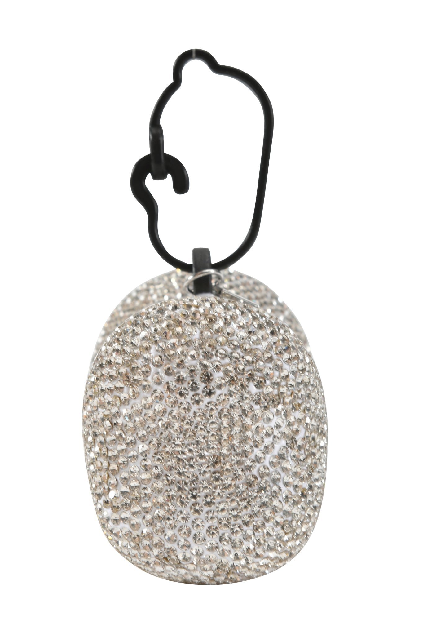 A textured, oval silver pendant with shiny bumps hangs from a black hook, sparkling like the STAR PAWFECT 3-PIECE SET - BABY BLUE by I.AM.GIA.