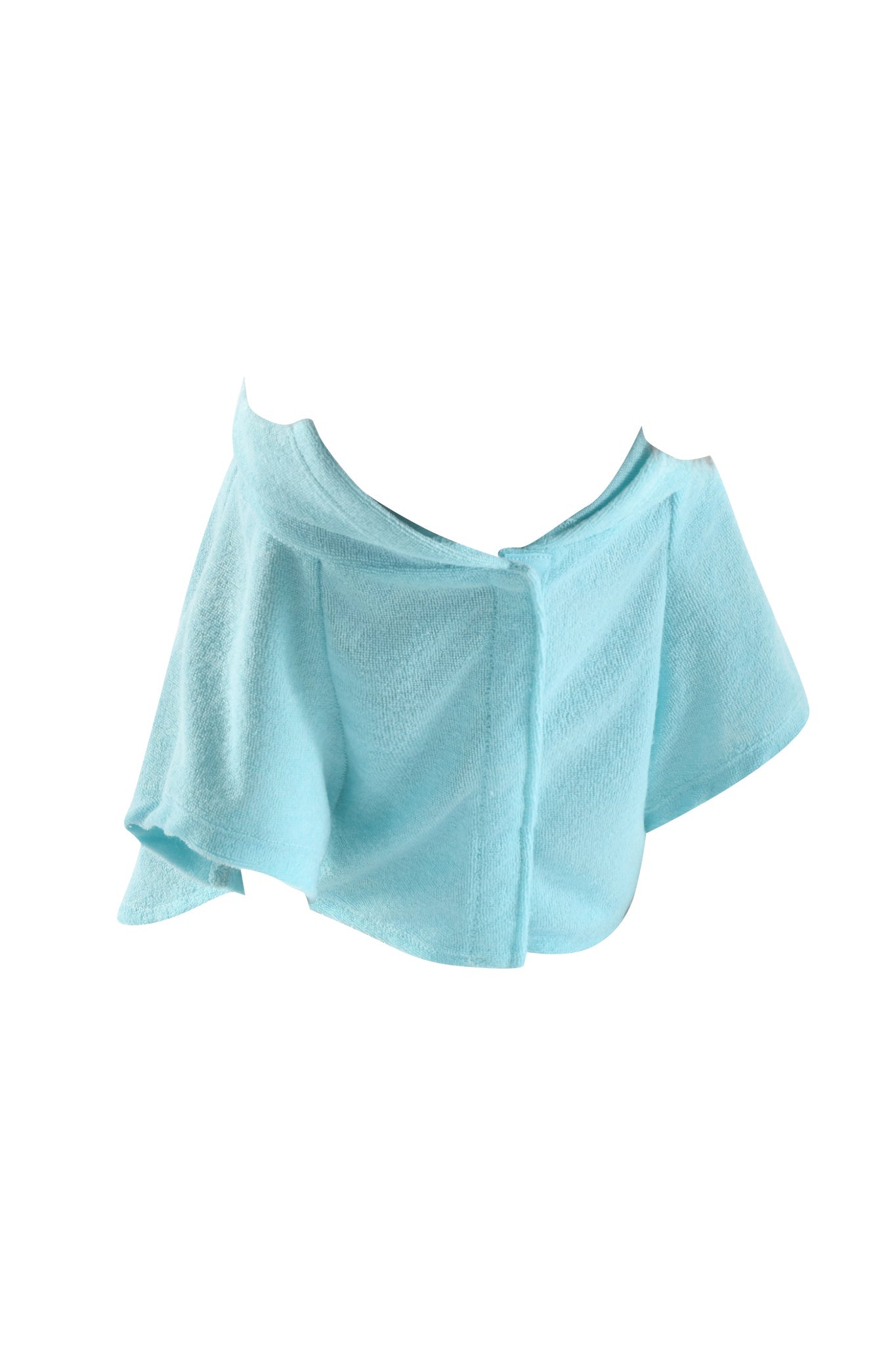 The I.AM.GIA HONEY DOG HOODIE in Baby Blue is a curved, light blue terrycloth wrap with two arm openings—ideal for layering over your dog's onesie. Shown on a plain white background.