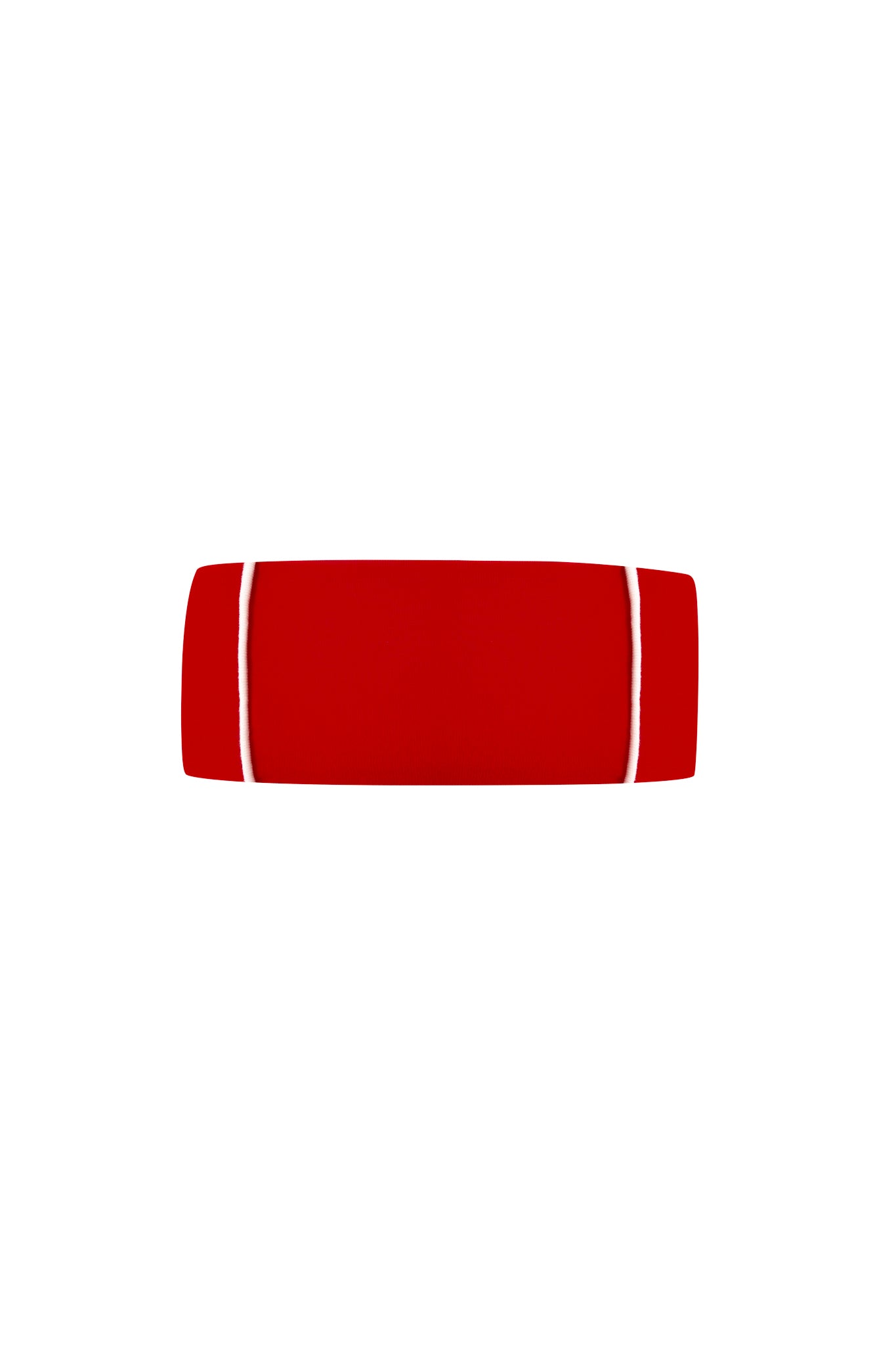 The BLARE SPORT HEADBAND - CRIMSON by I.AM.GIA is a red rectangular headband with two white lines near each end, shown centered on a plain white background.