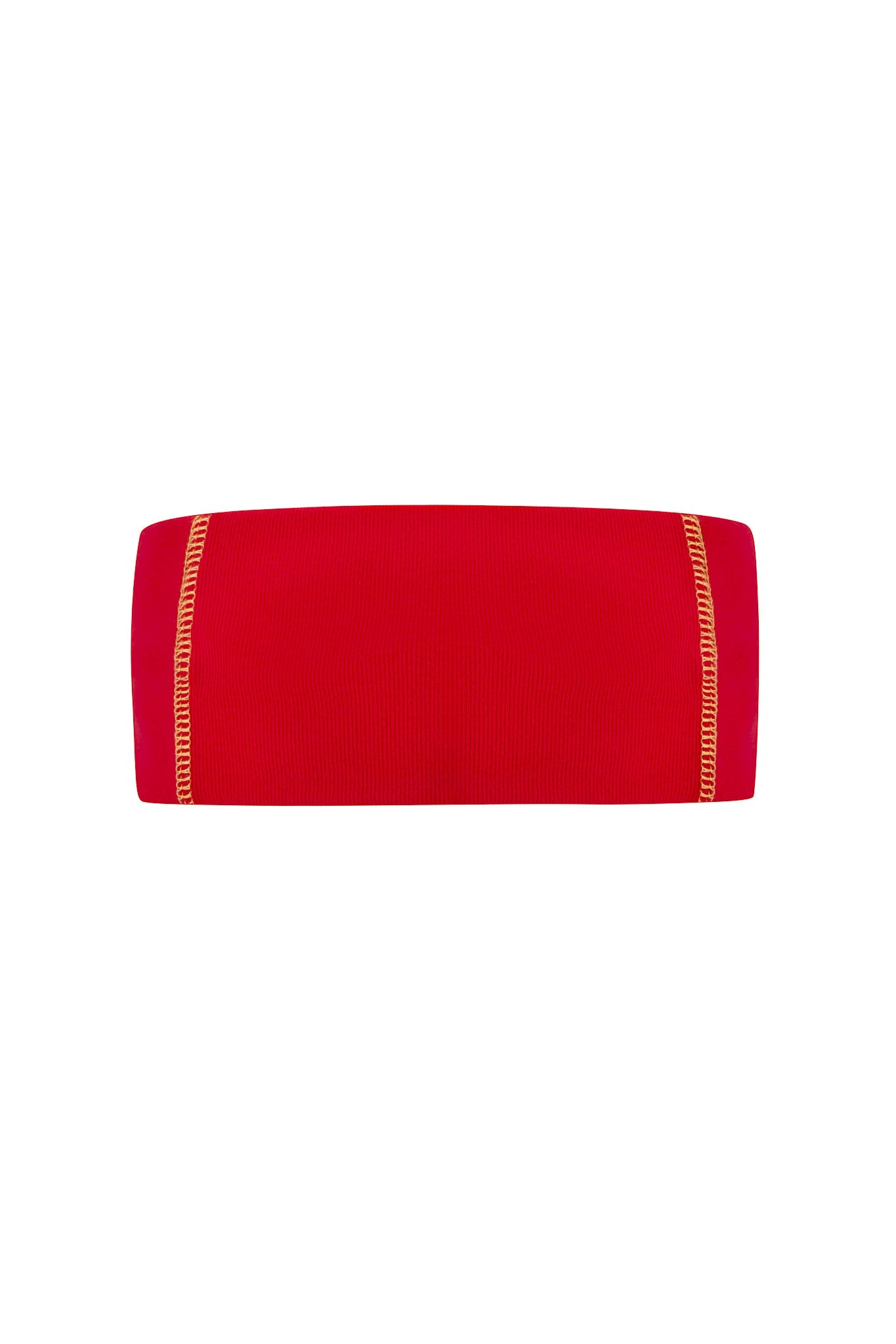 The NOVIA SPORT HEADBAND - RED by I.AM.GIA is a sporty bandeau-style headband with two vertical orange stitch lines near each end, shown on a plain white background.
