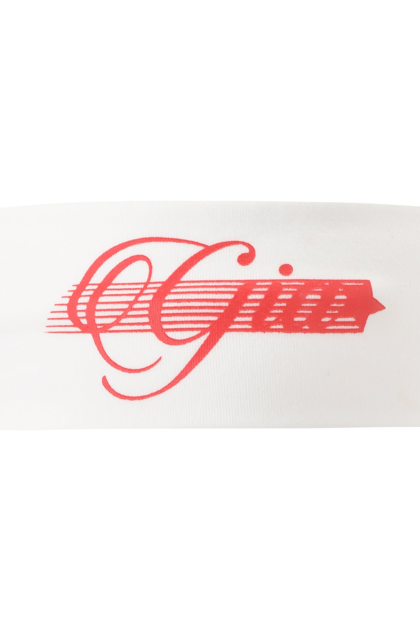Red stylized "Gia" script with a star and lines printed on a white stretch cotton NOVIA SPORT HEADBAND by I.AM.GIA—ideal for adding sporty flair to your soccer look.
