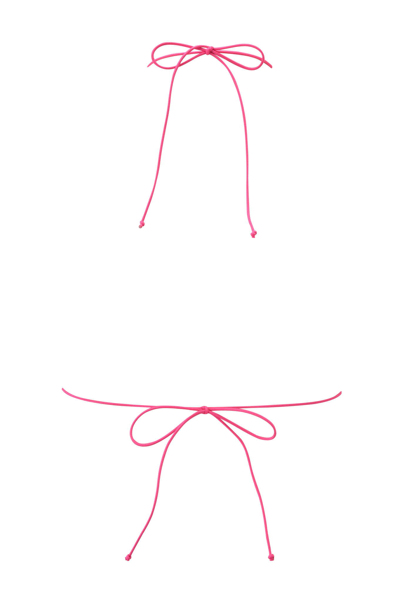 A pink backdrop features the I.AM.GIA BAMBI DIAMANTE BIKINI TOP in neon pink, with two shiny hot pink ribbons tied into bows—one at the top center and another at the middle—both trailing downward.