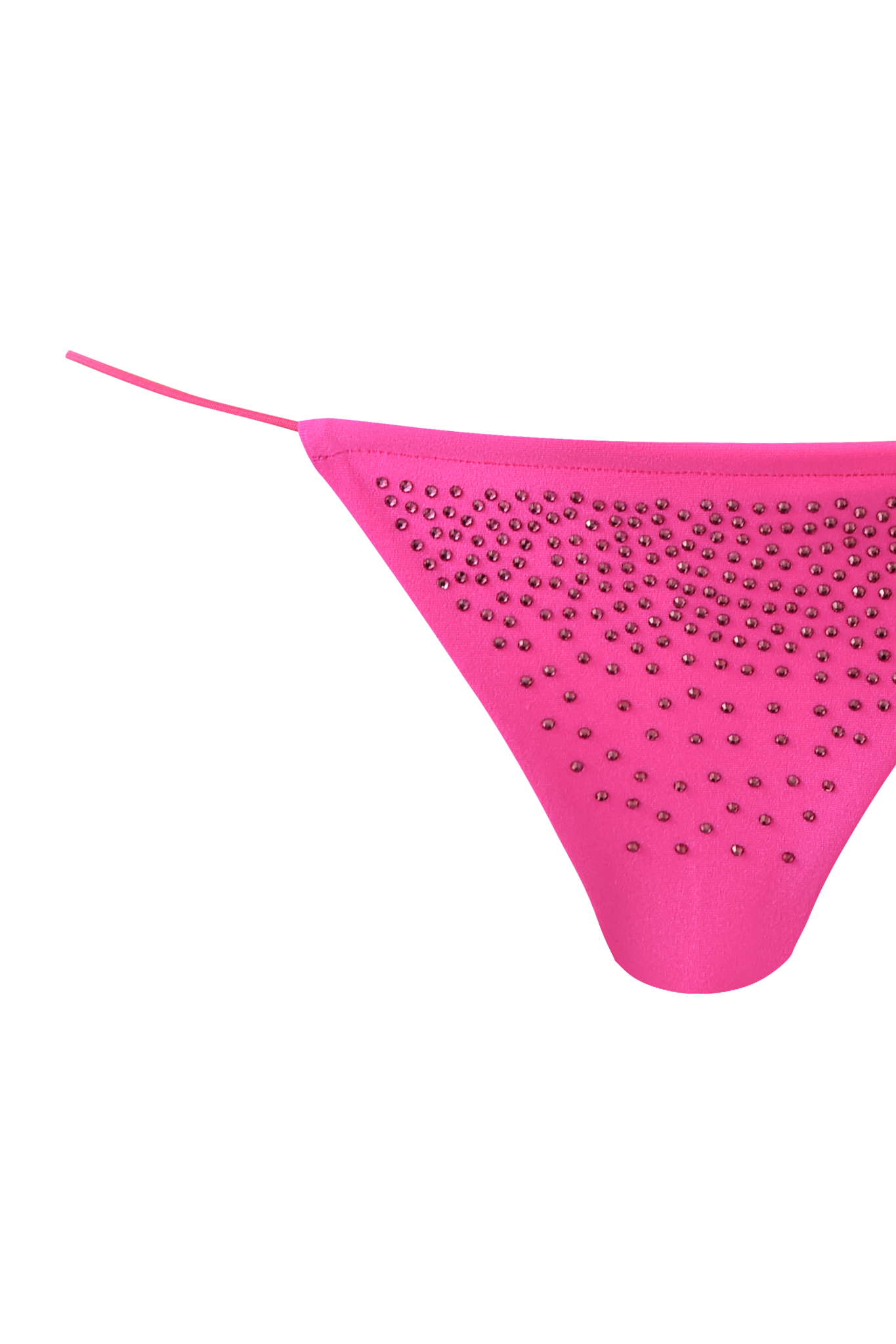 A close-up of the I.AM.GIA BAMBI DIAMANTE BIKINI BOTTOM in neon pink, adorned with small diamantes, set against a pink background.