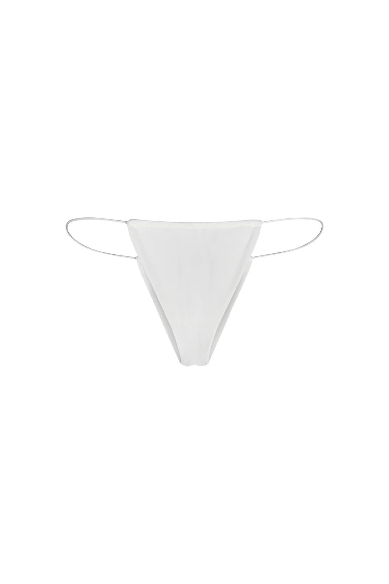 The BAMBI BIKINI BOTTOM - WHITE by I.AM.GIA is displayed against a plain white background, showcasing its minimalistic design with a narrow front panel and thin side straps.