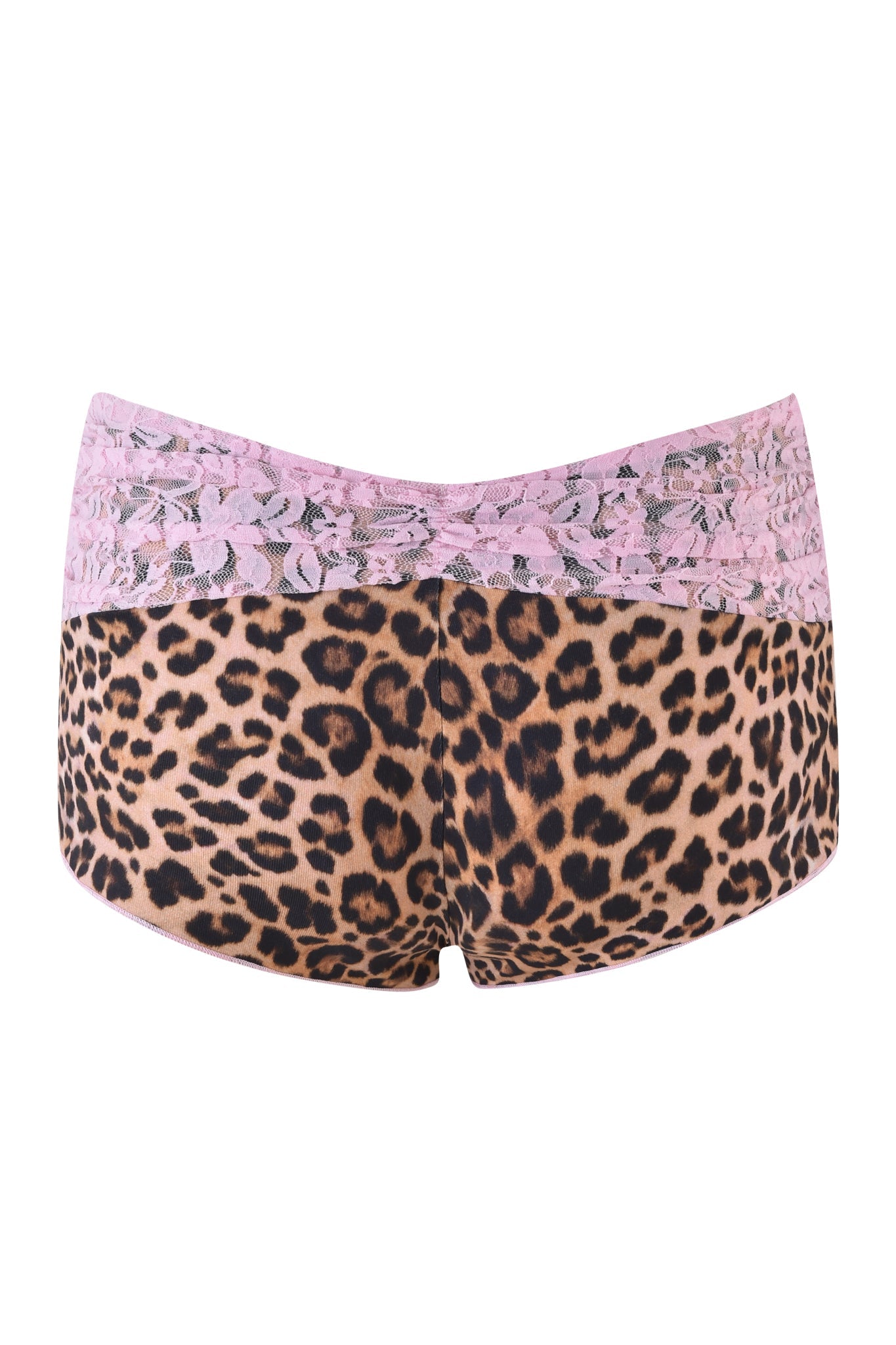 The KENDRA SHORT - NEUTRAL : LEOPARD from I.AM.GIA combines bold animal patterns with a pink lace waistband and bodycon fit for a stylish look.