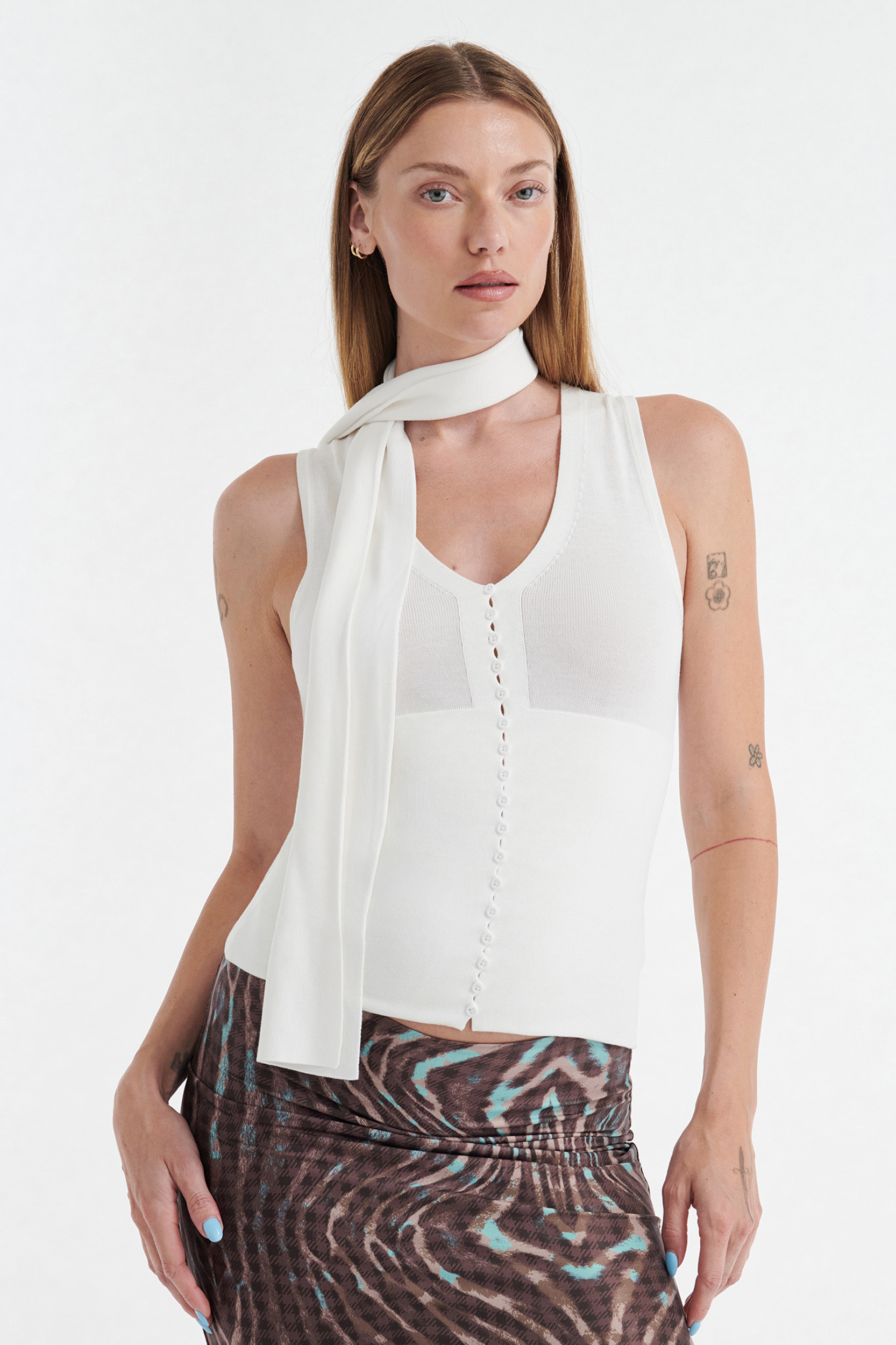 Lily Knit Button-Up Top in White